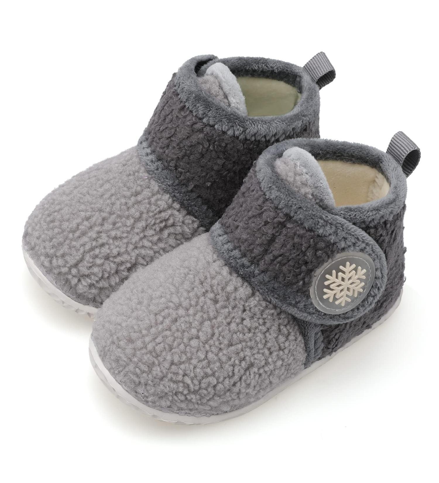 JIASUQI Baby Booties | Soft Winter Boots for Boys and Girls | Infant Warm Socks | Anti-Skid Crib Shoes 6-12 Months | Grey - Buy Online on GoSupps.com