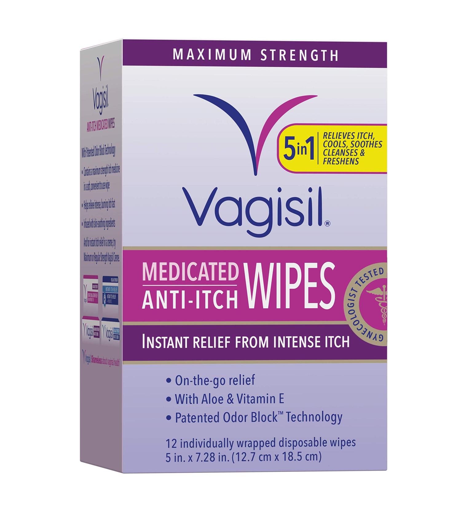 Vagisil Anti-Itch Medicated Feminine Intimate Wipes - Maximum Strength, Gynecologist Tested - 12 Wipes with Aloe Vera - Buy Online on GoSupps.com