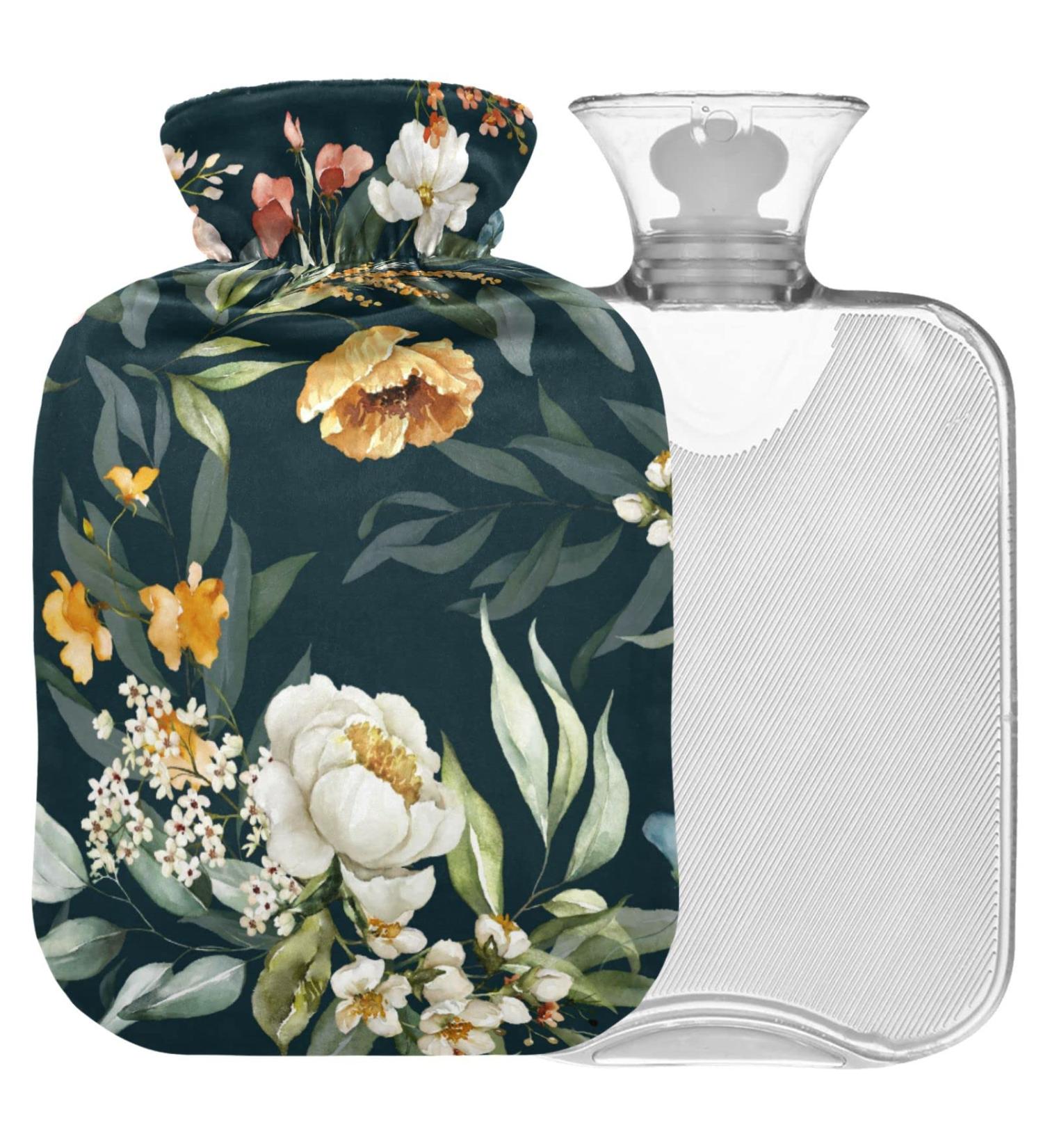 NAANLE Hot Water Bottle with Lid - 2L Transparent Flower Design for Back Pain Relief & Cold Therapy | Hand & Foot Warmer - Buy Online on GoSupps.com