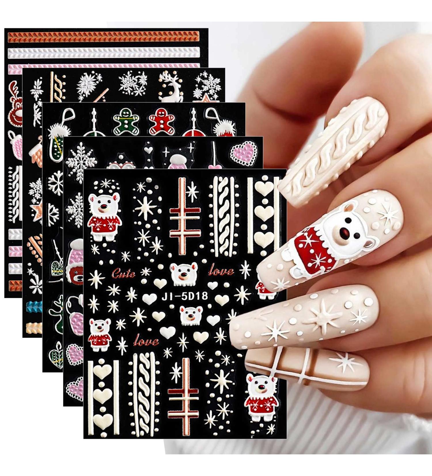 3D Embossed Christmas Nail Art Stickers Decals 5 Sheets 5D Self-Adhesive Snowflake Winter Holiday Nail Supplies Nail Art Design Decoration Accessories - Buy Online on GoSupps.com