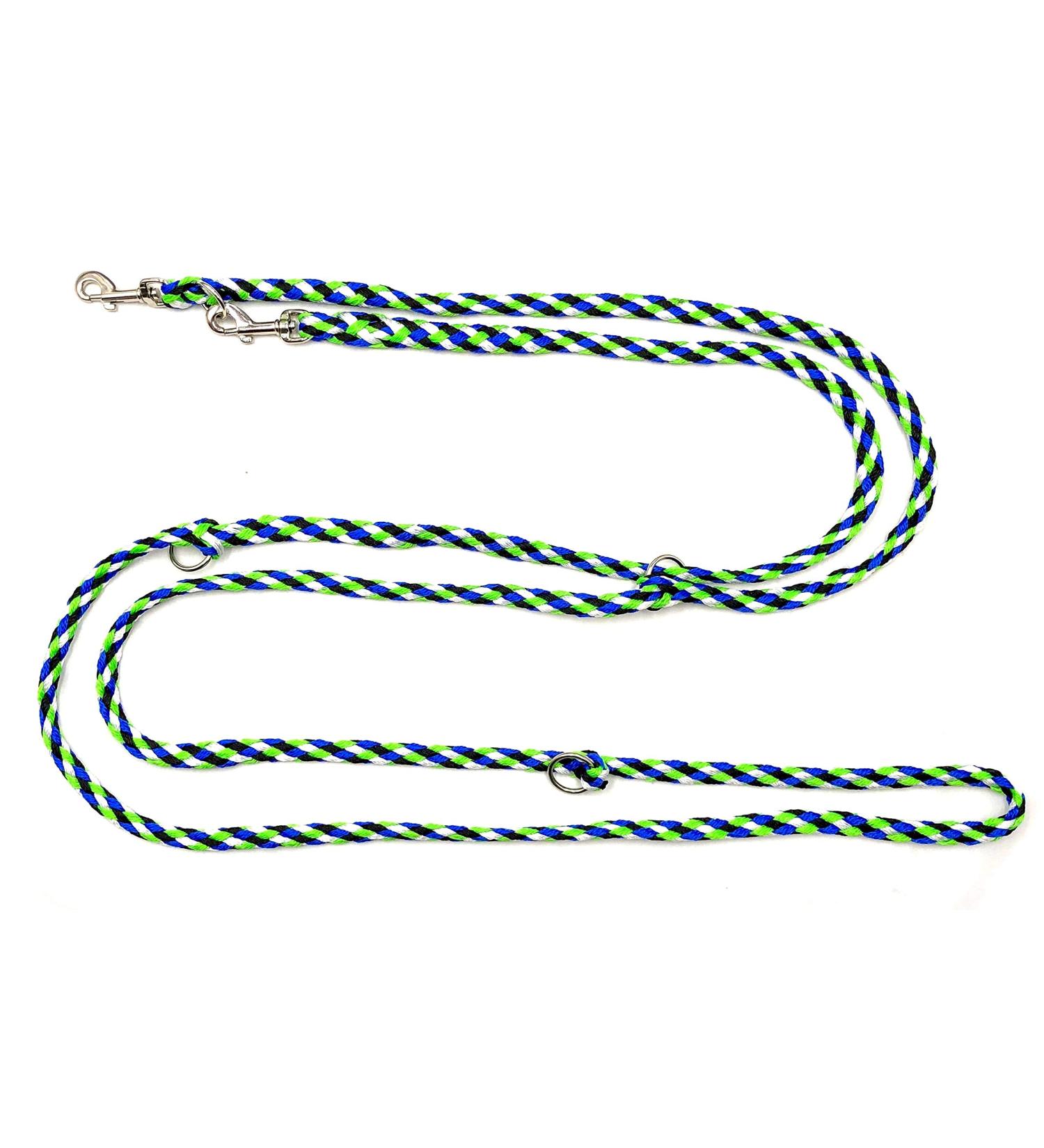 Dog linen small dogs up to 15 kg / double linen 4-way adjustable 2.40m / 2.80m / 3.50m guiding leash very light & robust (2.40m 3 times adjustable Seattle (black and white blue-green)) 2 40m triple adjustable Seattle (black and white-blue-green)
