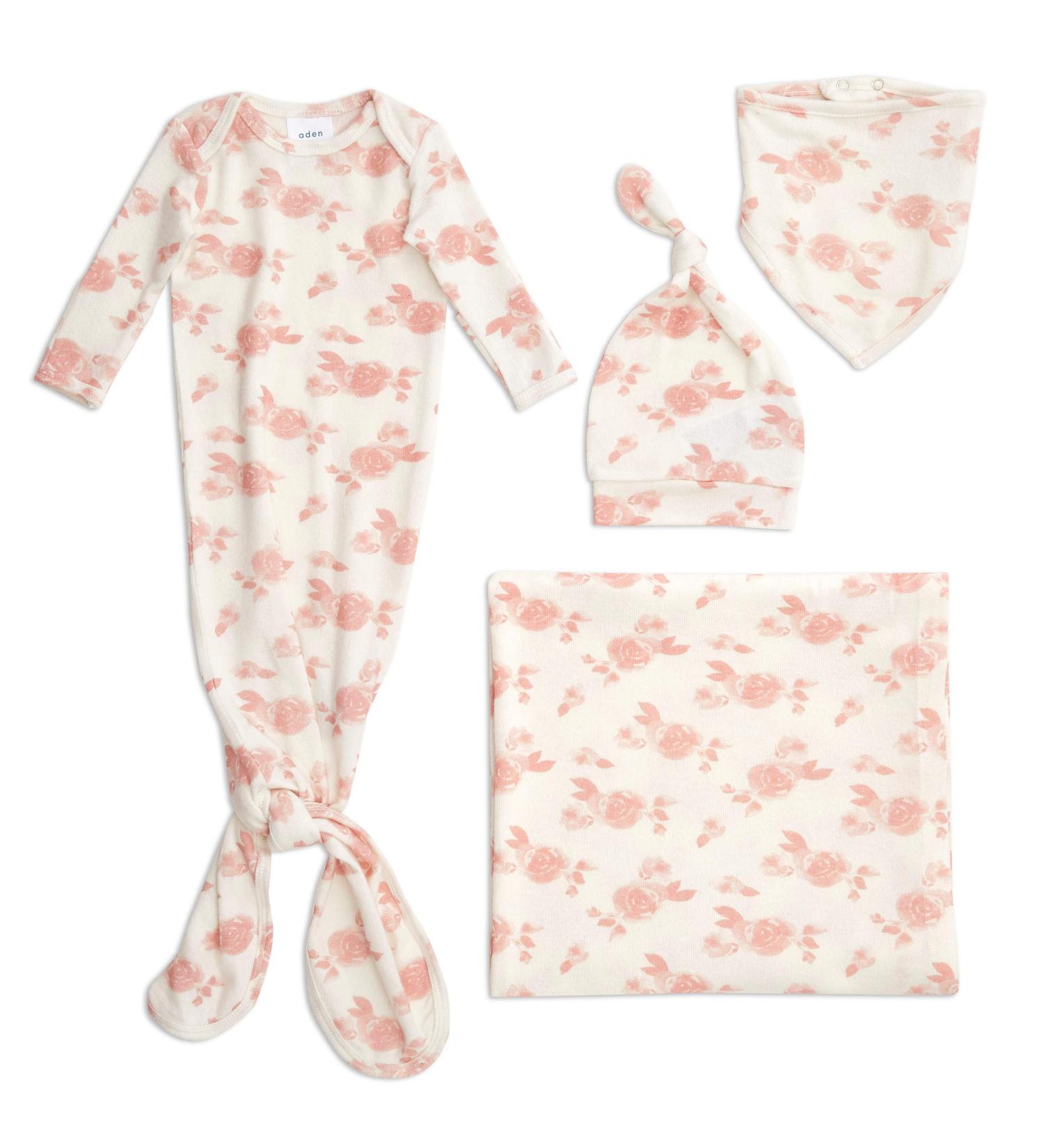 aden + anais Snuggle Knit Newborn Gift Set - Knotted Gown, Swaddle Blanket, Hat, Bib - 0-3 Months Rosettes - Buy Online on GoSupps.com