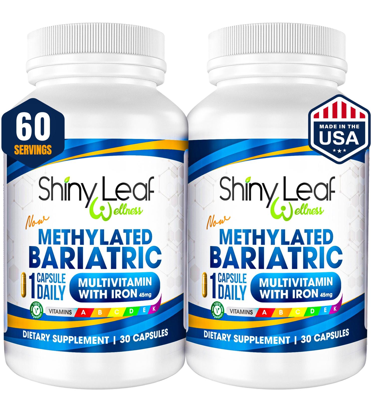 Shiny Leaf Methylated Bariatric Multivitamin with Iron 45mg Once Daily Capsule USA Made ASMBS Compliant Bariatric Vitamins for Gastric Bypass & Gastric Sleeve for Men & Women GMP 60 Caps 30 Count (Pack of 2) - Buy Online on GoSupps.com