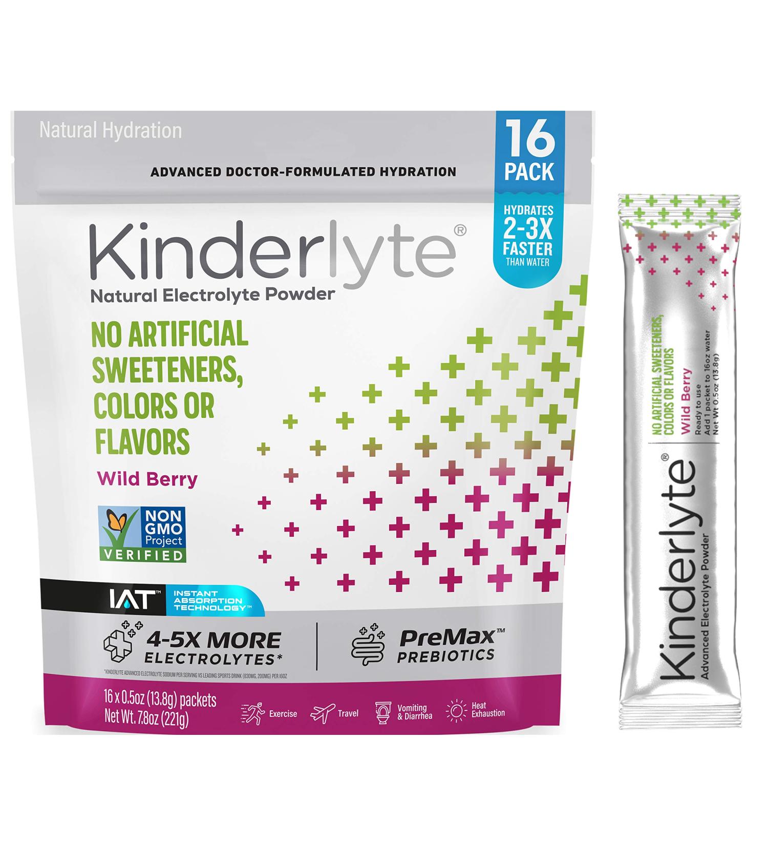 Kinderlyte Electrolyte Powder - Wild Berry 16 Count Easy Open Packets - Advanced Hydration Supplement Drink Mix - Buy Online on GoSupps.com
