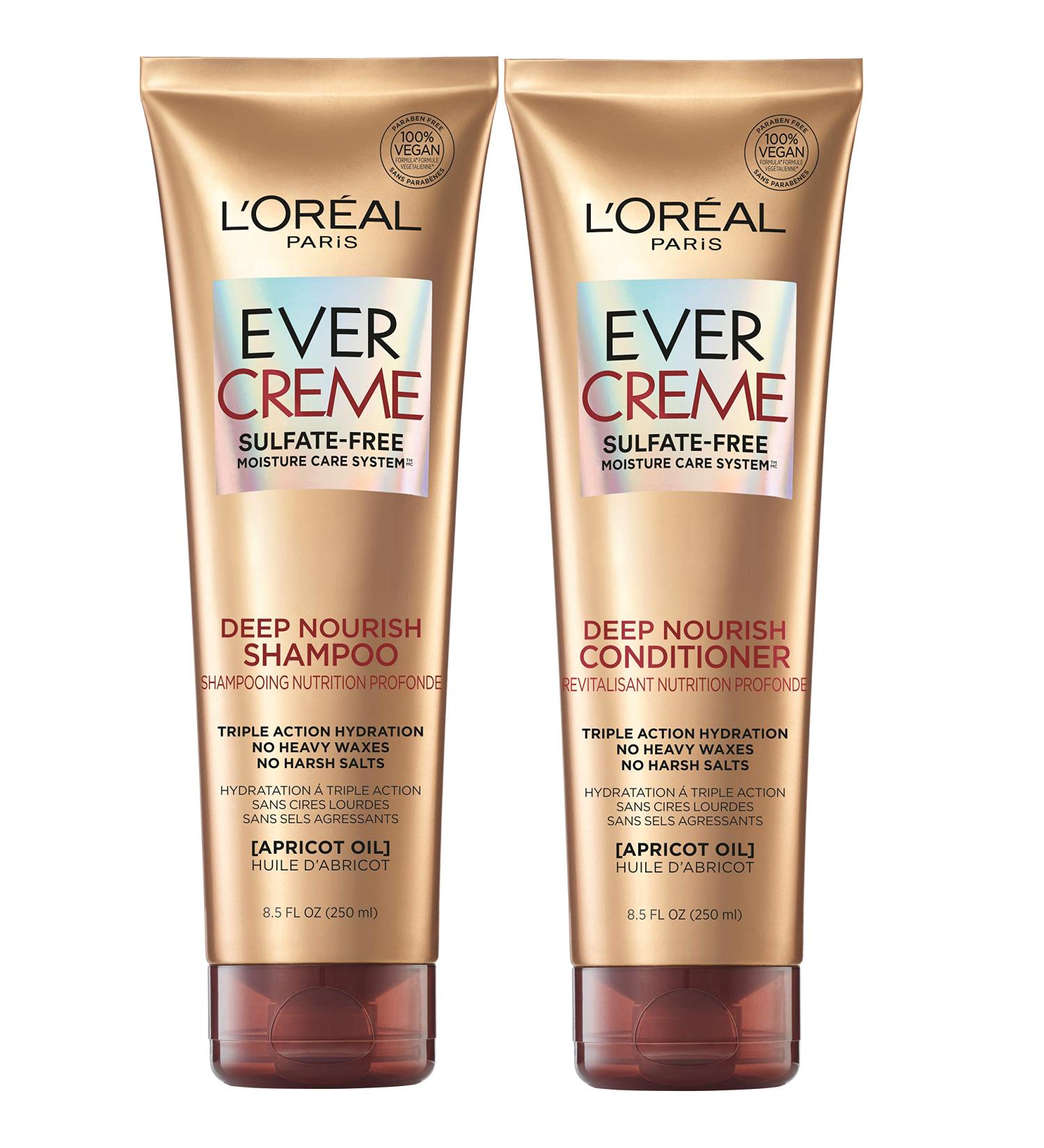 L'Oreal Paris EverCreme Sulfate Free Shampoo & Conditioner Kit - Triple Action Hydration with Apricot Oil - 8.5oz, Pack of 2 - Buy Online on GoSupps.com