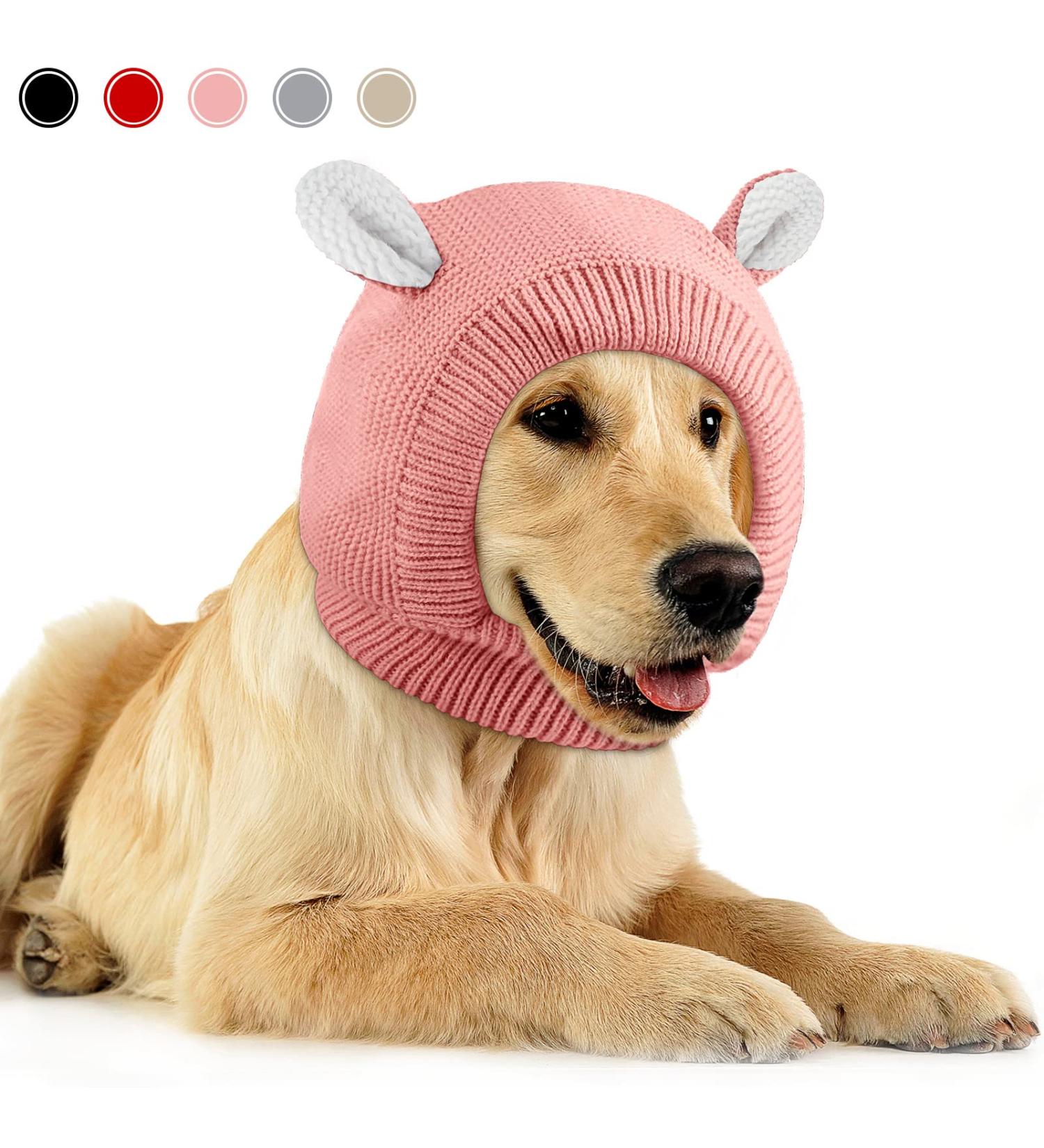 Frienda Quiet Ears for Dogs - Noise Protection Knitted Dog Ear Muffs | Pet Winter Hat for Medium to Large Dogs - Pink - Buy Online on GoSupps.com