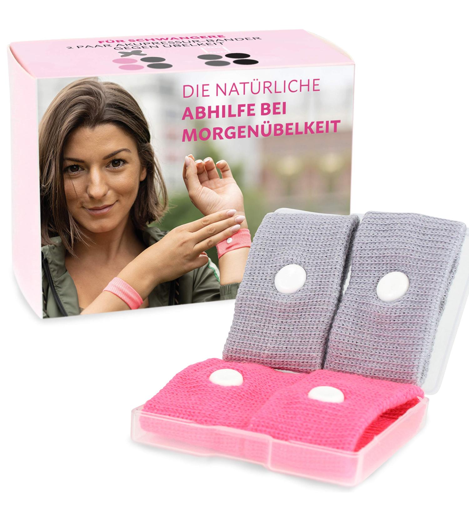 Cozy Racoon Acupressure Bracelet Set for Pregnancy Nausea Relief | Effective Side-Effect Free | Includes 4 Bracelets (2 Pink 2 Gray) & Travel Box - Buy Online on GoSupps.com