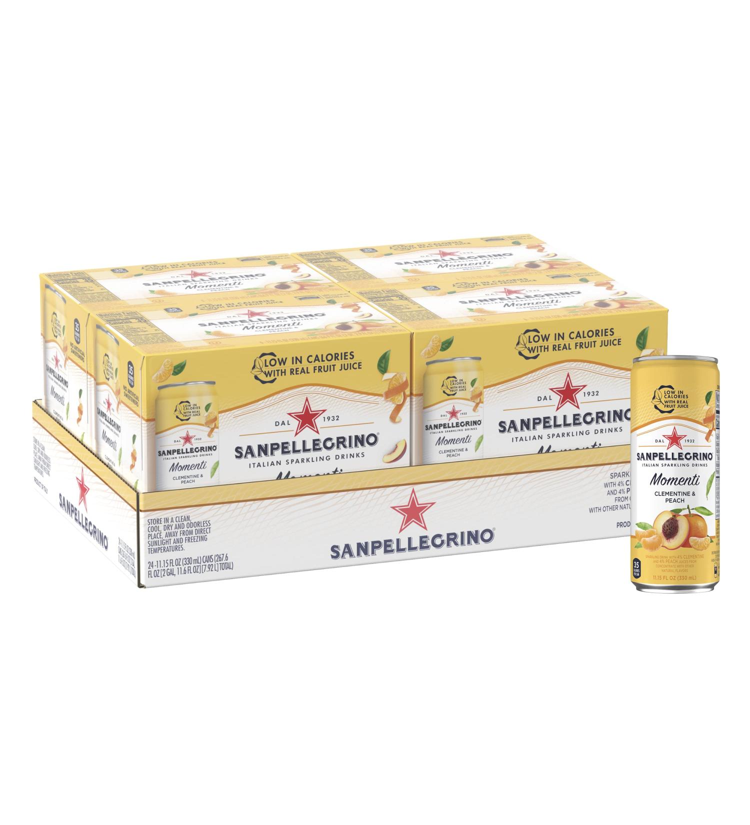 SAN PELLEGRINO MOMENTI Italian Sparkling Drinks Clementine Peach Carbonated Fruit Beverage 24 x 330mL Cans Clementine & Peach - Buy Online on GoSupps.com
