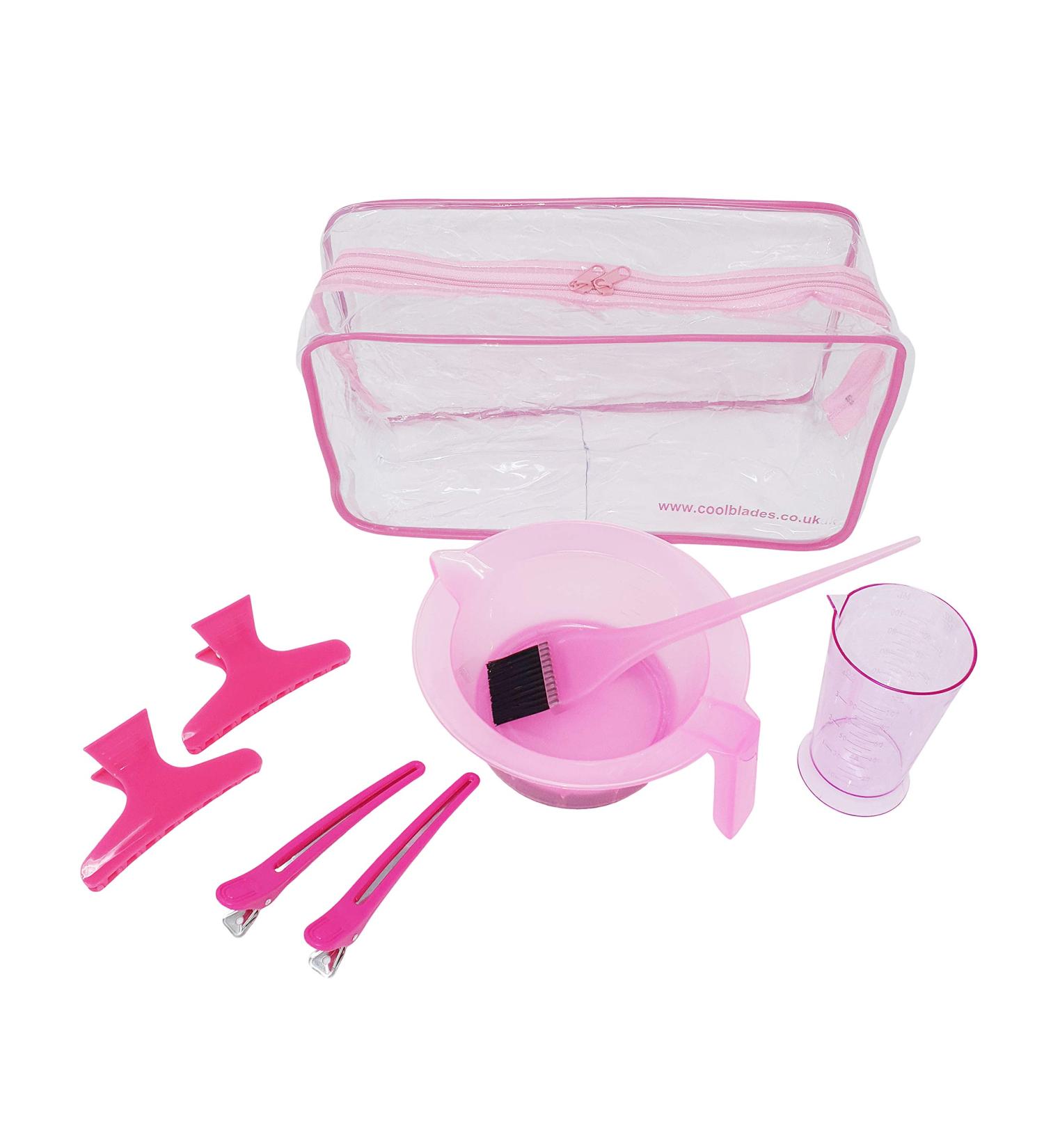 Professional Hairdresser's 8 Piece Pink Tinting or dye Set - includes Tint/ dye Bowl dye brush Measuring Jug two butterfly and two section Clips. Ideal hair dye home kit. - Buy Online on GoSupps.com