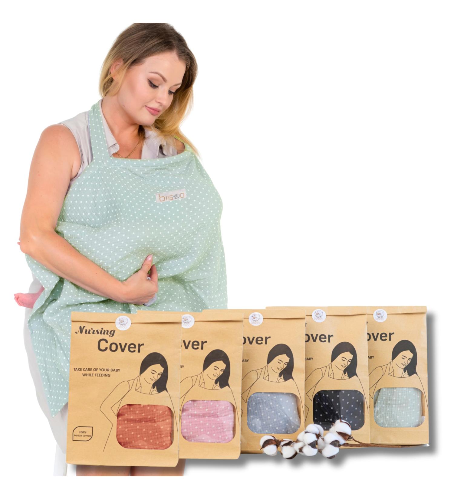Bisoo Nursing Cover - Adjustable 100% Muslin Scarf Breathable & Multifunctional with Storage Bag - Ideal for On-the-Go Nursing - Mint Color - Buy Online on GoSupps.com
