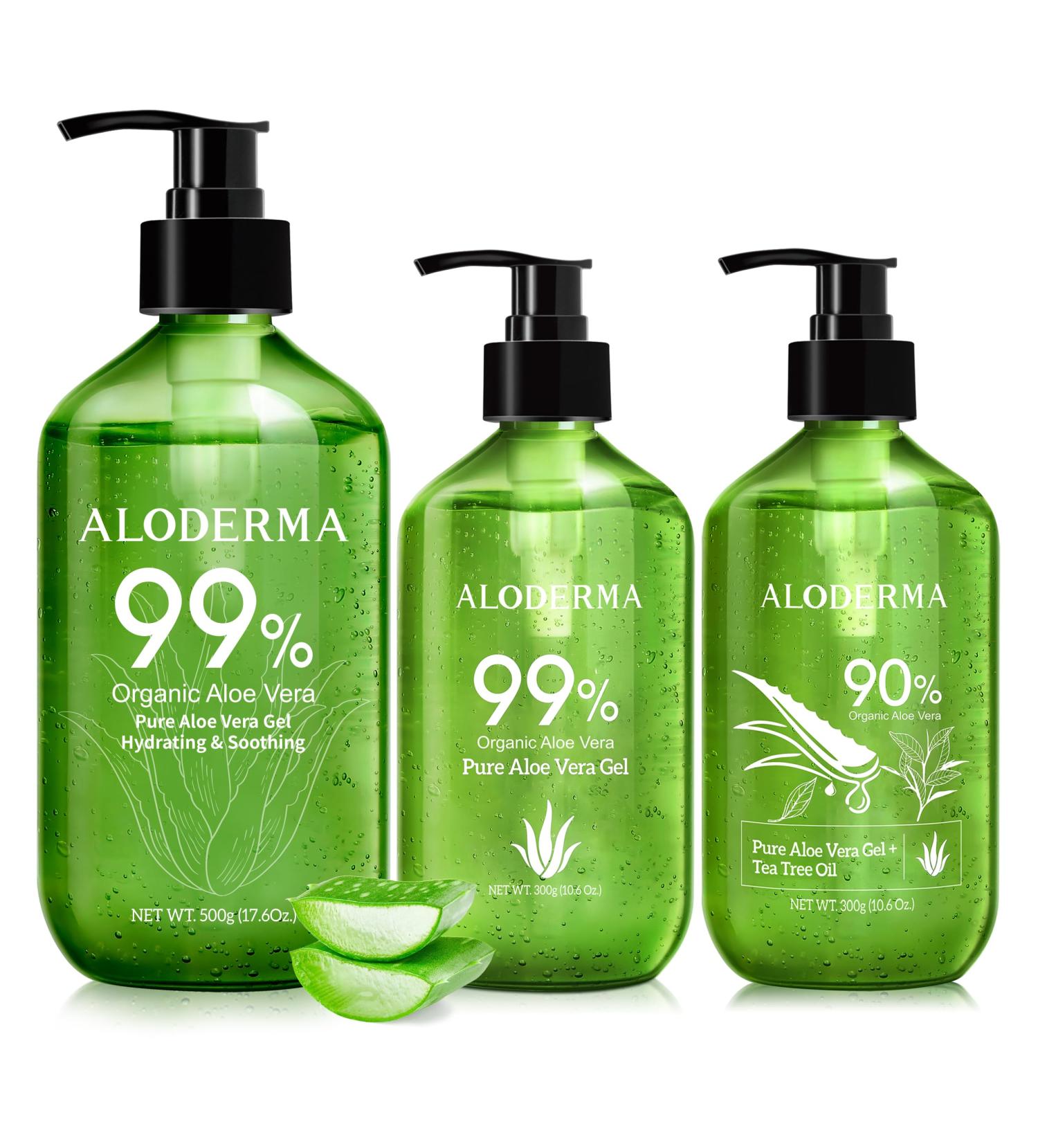 Aloderma Aloe Vera Gel Set 3 Pieces - 500g Aloe Vera Gel 300g Aloe Vera Gel 300g Aloe Vera Gel + Tea Tree Oil - Buy Online on GoSupps.com