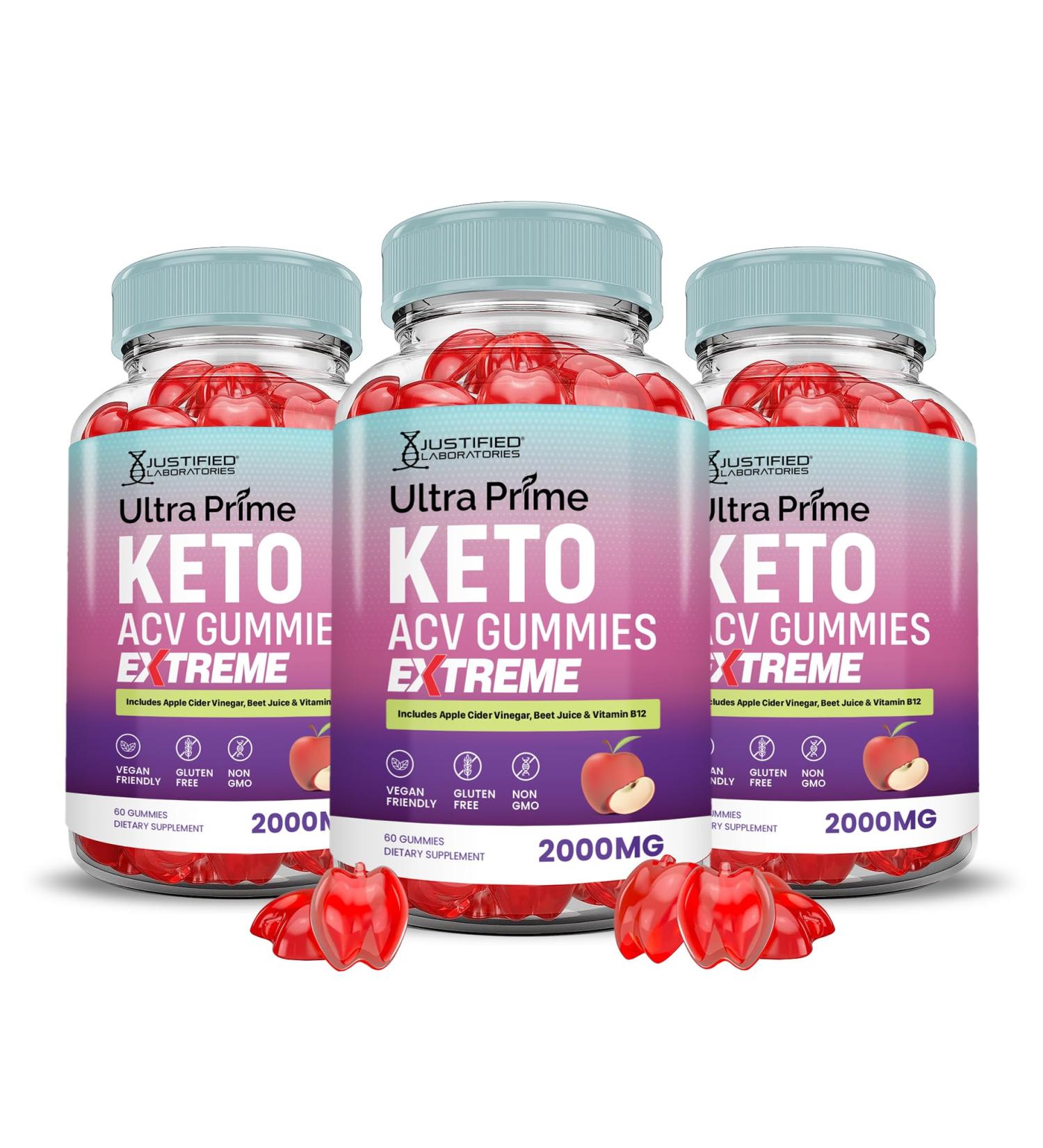 (3 Pack) Ultra Prime Keto ACV Gummies Extreme 2000MG UltraPrime Keto Gummies Apple Cider Vinegar Formulated with Pomegranate Beet Juice Powder B12 Vegan Non GMO 180 Gummys 60 Count (Pack of 3) - Buy Online on GoSupps.com