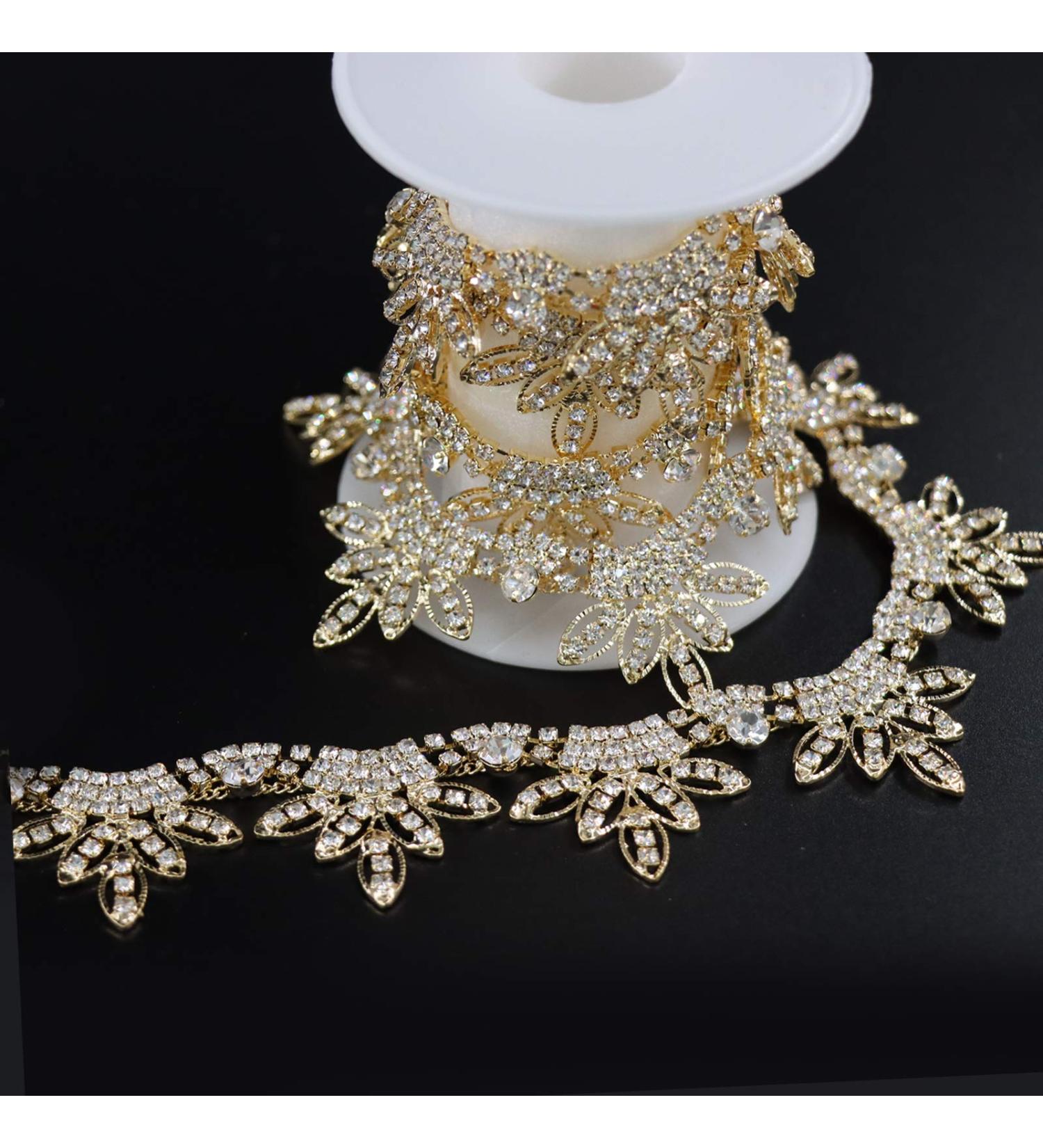 Jerler Gold Tassel Rhinestone Trim Chain - DIY Bridal Embellishments - 1 Yard - Buy Online on GoSupps.com