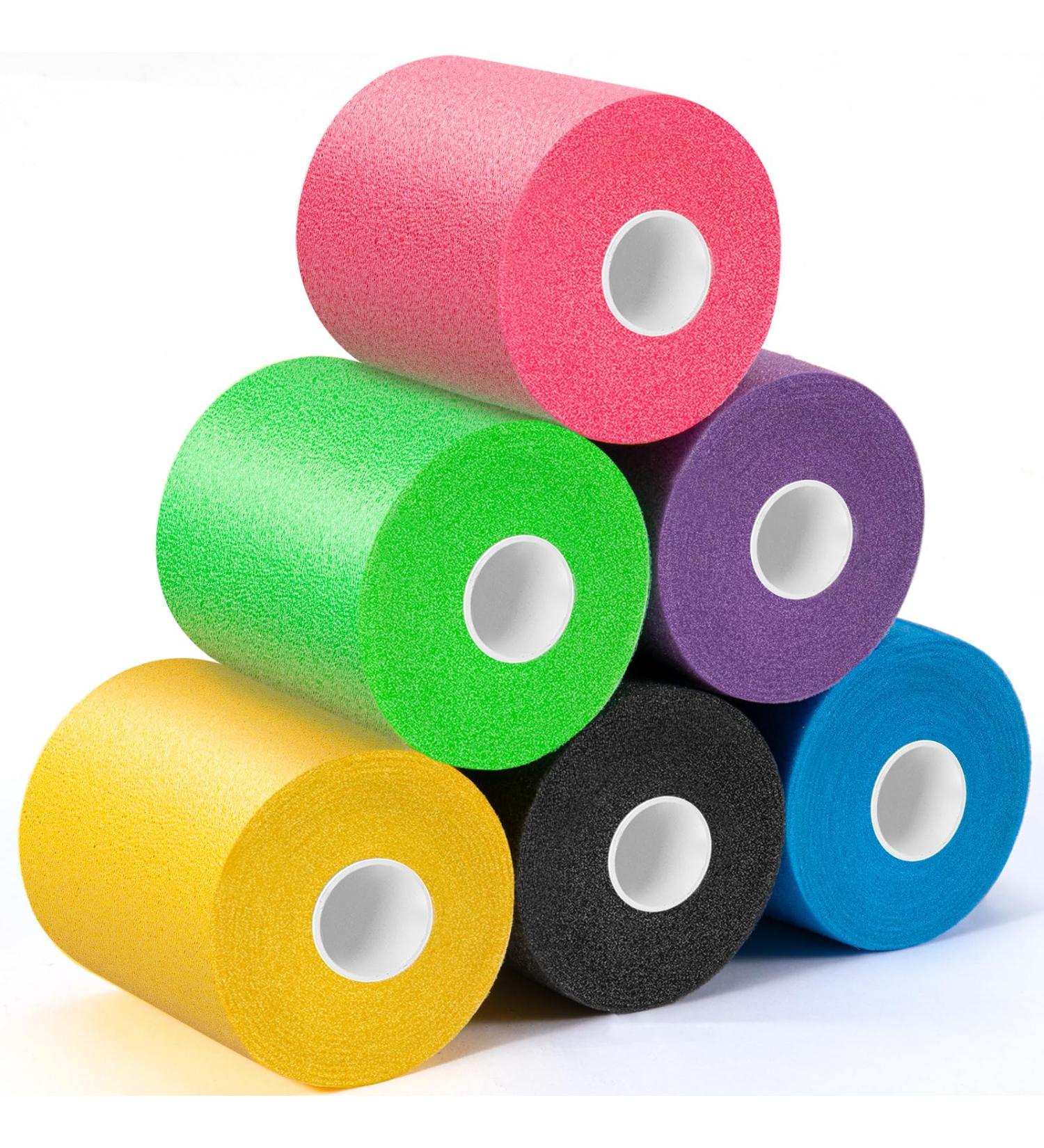 Upgraded 6 Pack Multi Color Pre Wrap Athletic Tape - Perfect for Hair & Sports | Pink Black Blue Purple Green Yellow - Buy Online on GoSupps.com