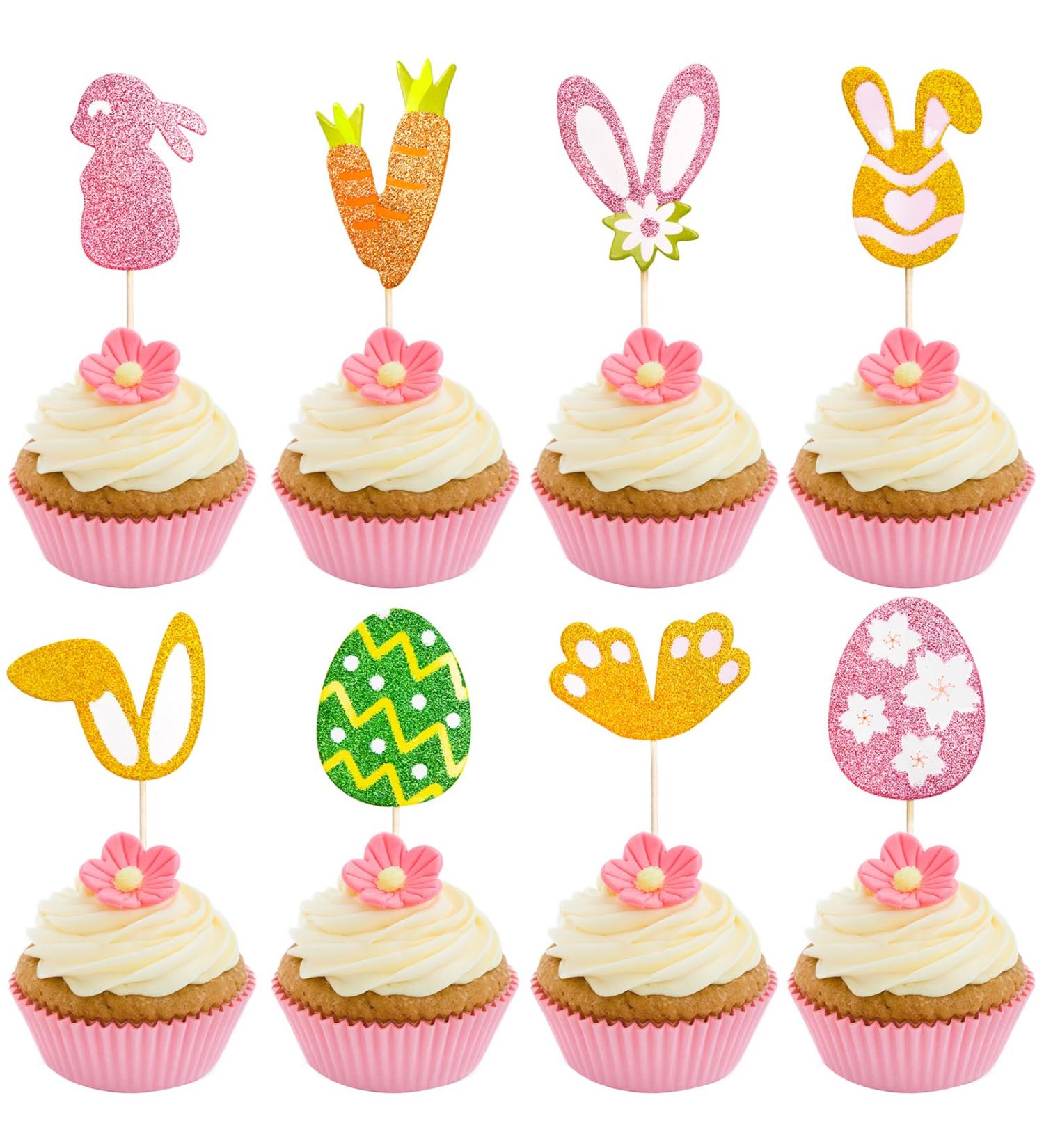 Easter Bunny Ears Cupcake Toppers Glitter Cake Decorations - Buy Online on GoSupps.com