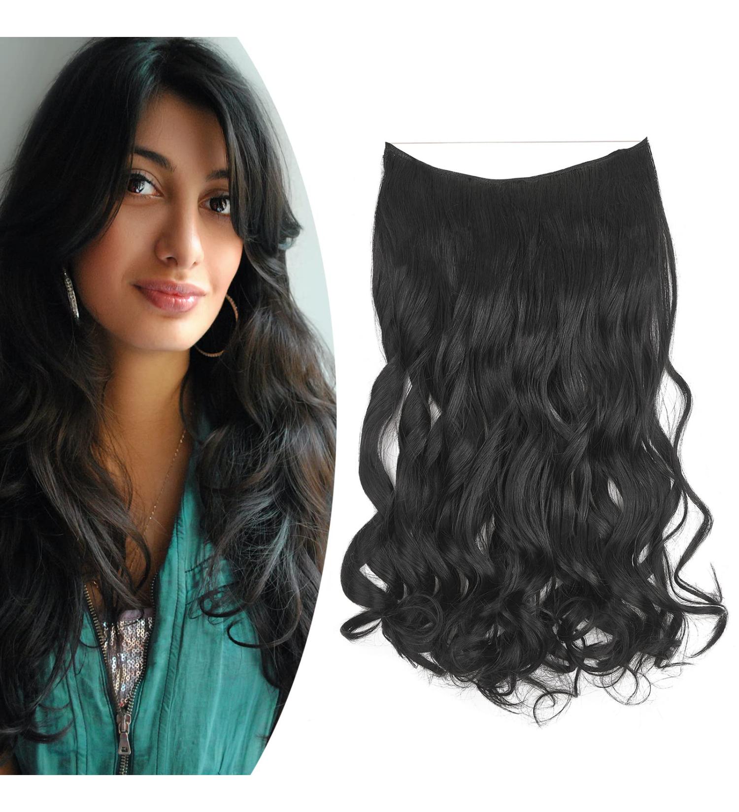 Gairyan Secret Hair Extensions with Wire - 45cm Adjustable Invisible Synthetic Long Wavy Curly Hair (Black) | Shop Now! - Buy Online on GoSupps.com