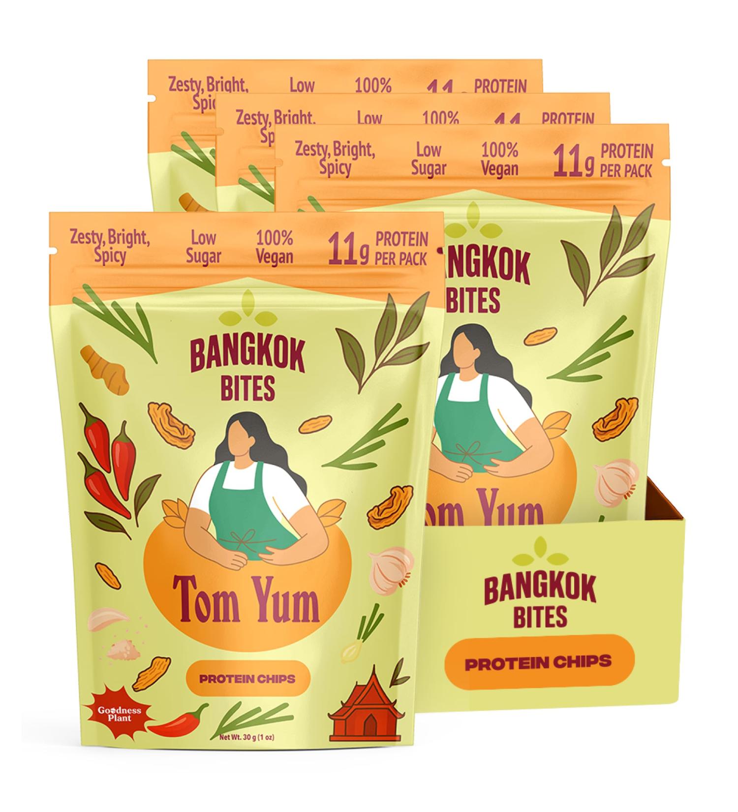 Goodness Plant Bangkok Bites Protein Chips Tom Yum Flavor 30g | High-Protein Plant-Based Snack Vegan & Gluten-Free Crunchy Thai Street Food Inspired Chips Tom Yum 1 Ounce (Pack of 3) - Buy Online on GoSupps.com