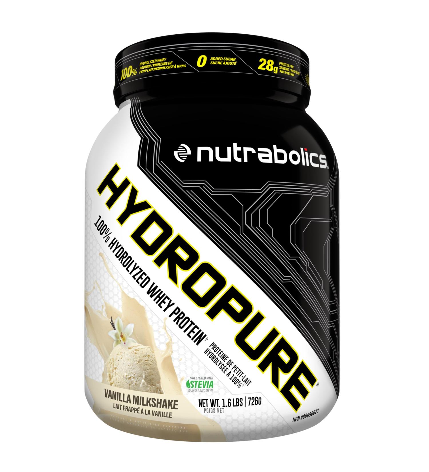 Nutrabolics Hydropure 100% Hydrolyzed Whey Protein Powder Vanilla Milkshake 1.6 Pound Vanilla 1.6 lbs