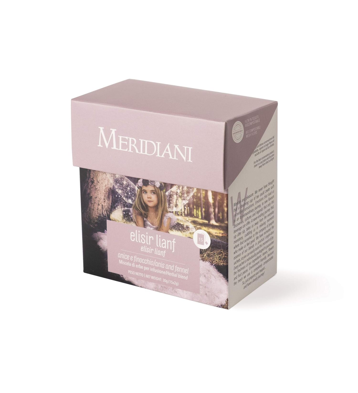 Meridiani Finocchio Anice Licorice Digestive Tea After Meals 15 organic fabric filters - Elisir Lianf - Fresh herbal tea ideal after meals - Meridiani Tea & Infusion
