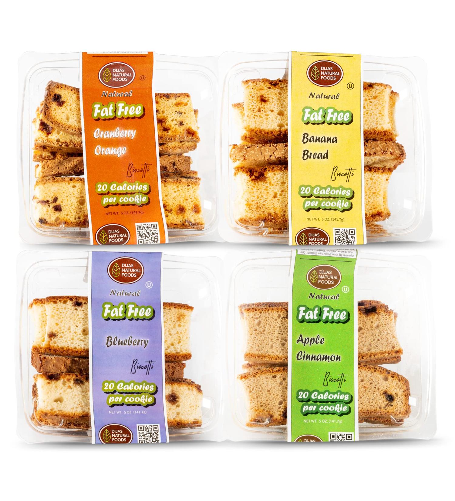 Dijas Natural Foods Crunchy Fat-Free Biscotti Cookie Variety Pack - All Natural, Preservative-Free Ingredients - Low Calorie Snack (4 Pack, Fruit Variety) - Buy Online on GoSupps.com