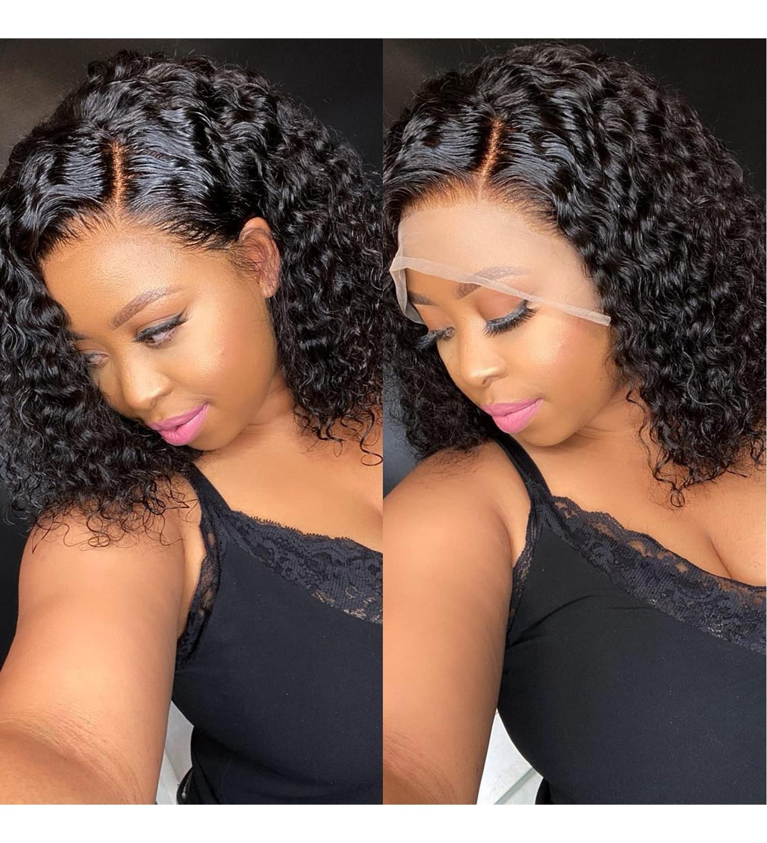 Utrue 12 Inch Curly Wave Lace Front Wig for Women - Brazilian Wet and Wavy Human Hair, Natural Hairline, 150% Density, 13x4 HD Transparent Lace - Pack of 1 - Buy Online on GoSupps.com