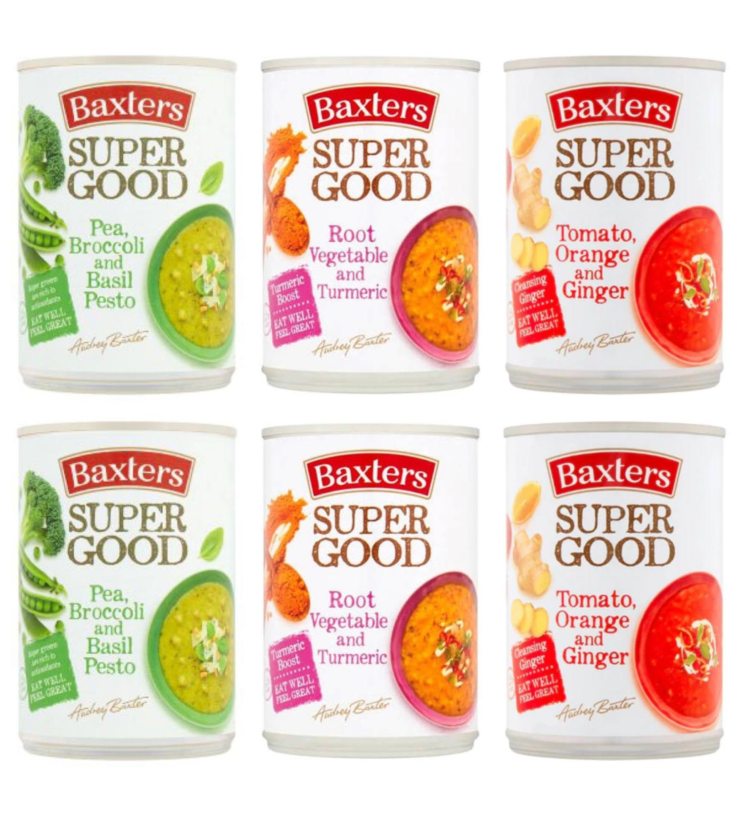 Soup Bundle - Contains Baxters Super Good Soup Pea Broccoli and Basil Pesto Root Vegetable and Turmeric and Tomato Orange and Ginger 2 of each flavor. - Buy Online on GoSupps.com