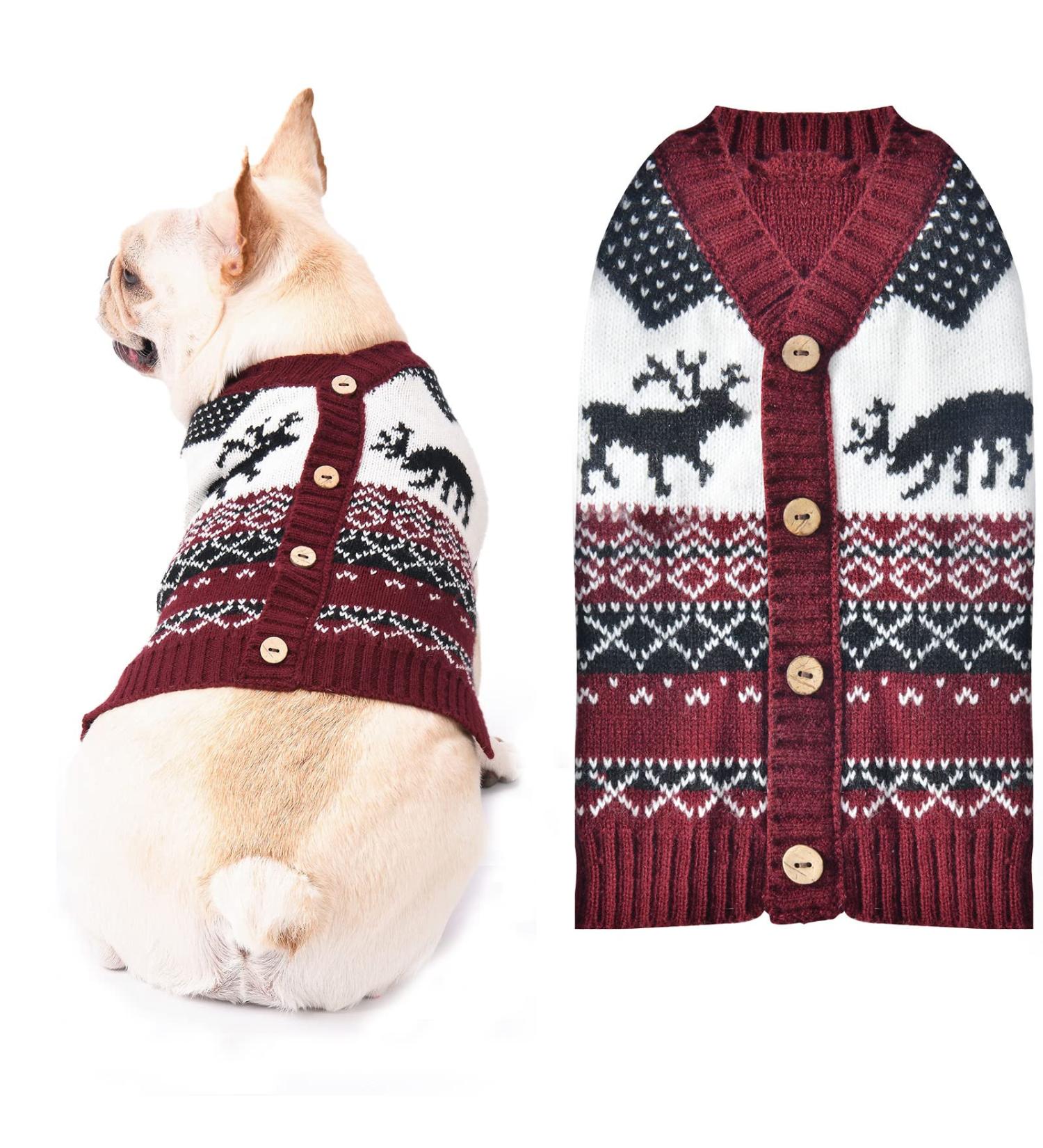 Cozy Christmas Dog Sweater | Warm Winter Knitted Pet Sweater | Reindeer Design for XS Dogs | Perfect Holiday Gift - Buy Online on GoSupps.com