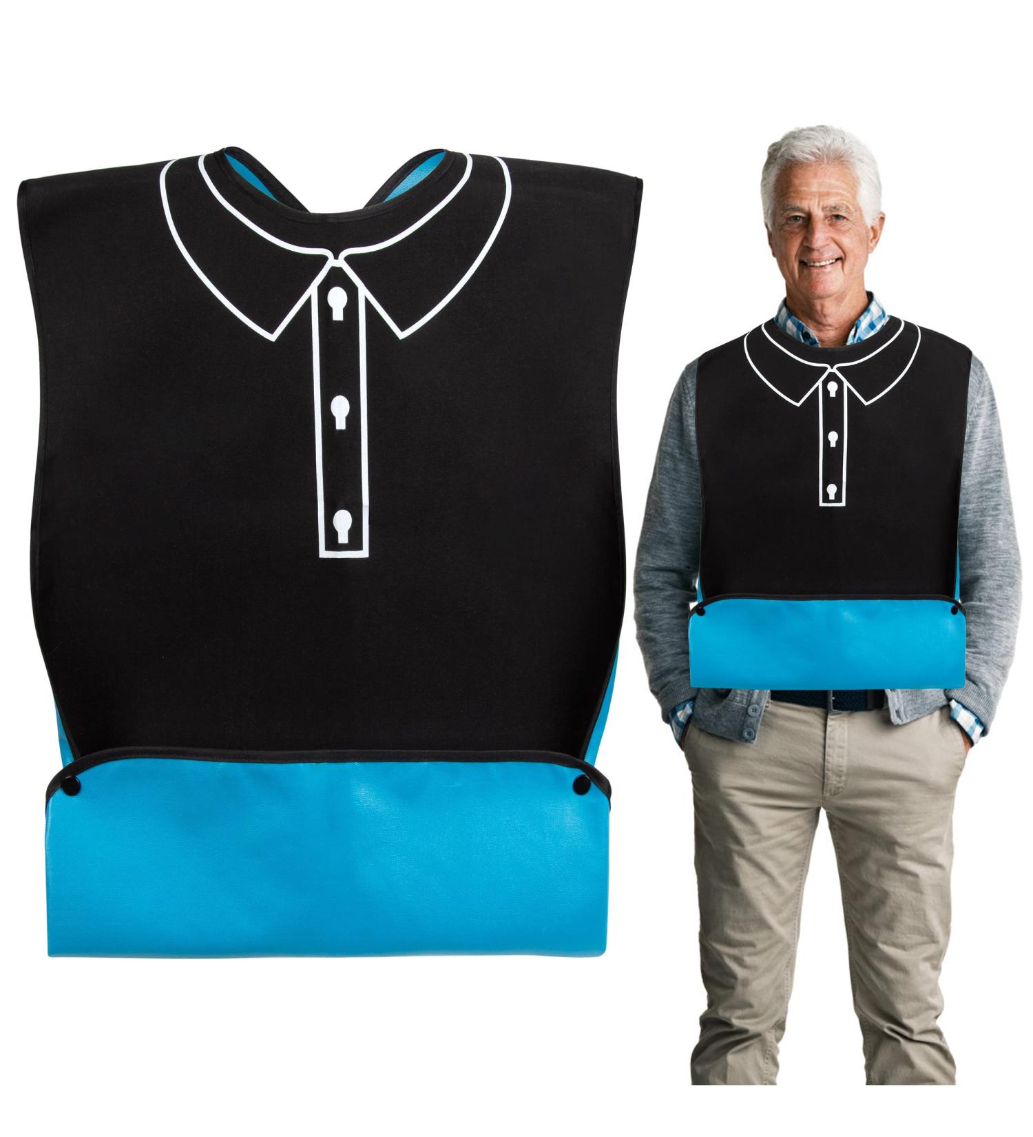 Waterproof Bibs for Adults - Hveer Slobber Bib with Crumbs Compartment Push Buttons - Black Polo Shirt Design for Seniors | International Shipping - Buy Online on GoSupps.com