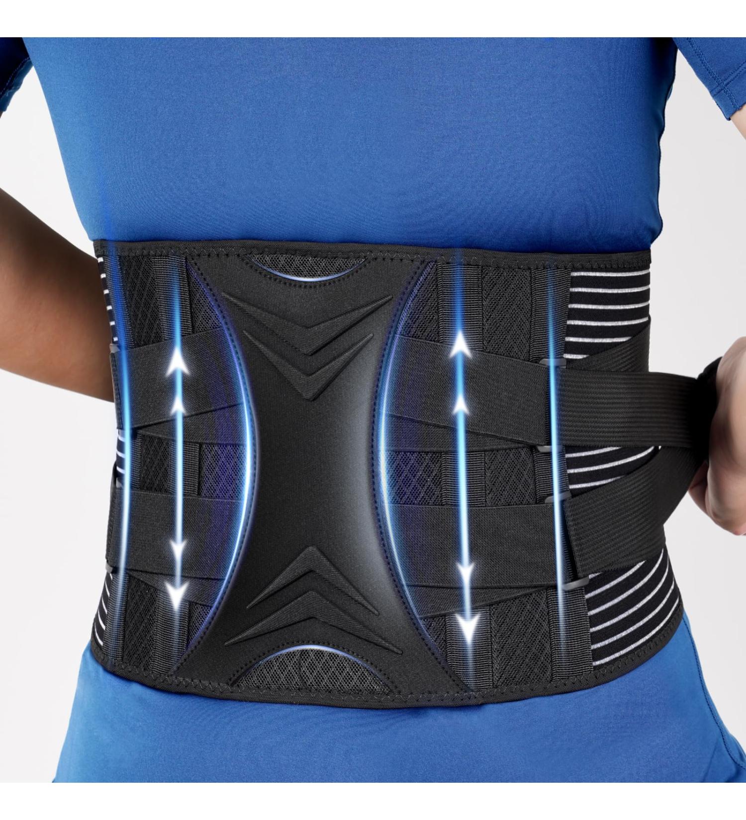 KKM Back Brace for Lower Back Pain Relief | Herniated Disc Sciatica Scoliosis Support | Breathable & Adjustable Belt for Men & Women - Size L Black - Buy Online on GoSupps.com