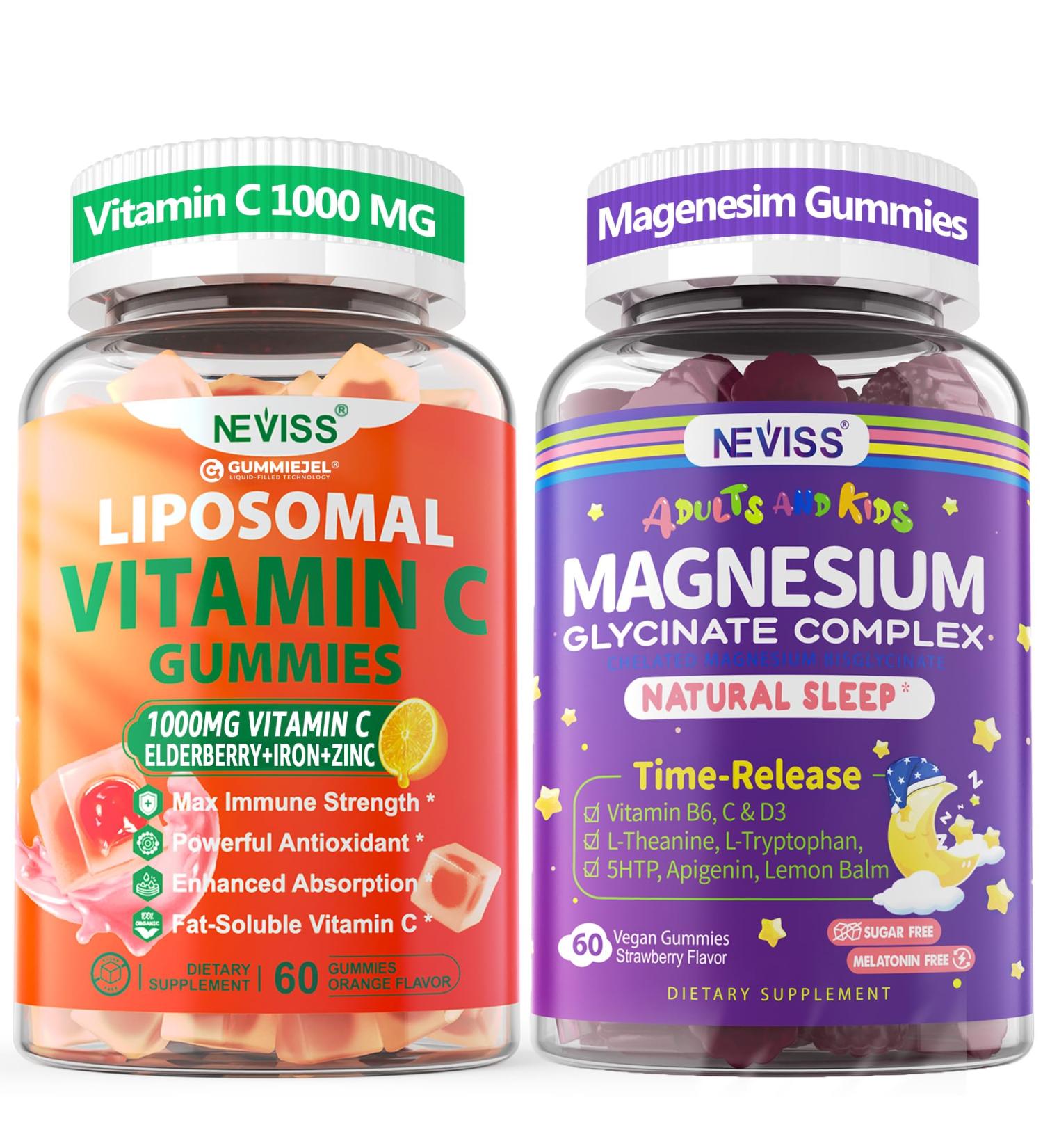 1Pack Magnesium Glycinate Gummies + 1Pack Liposomal Vitamin C 1000mg Gummies - Buy Online on GoSupps.com