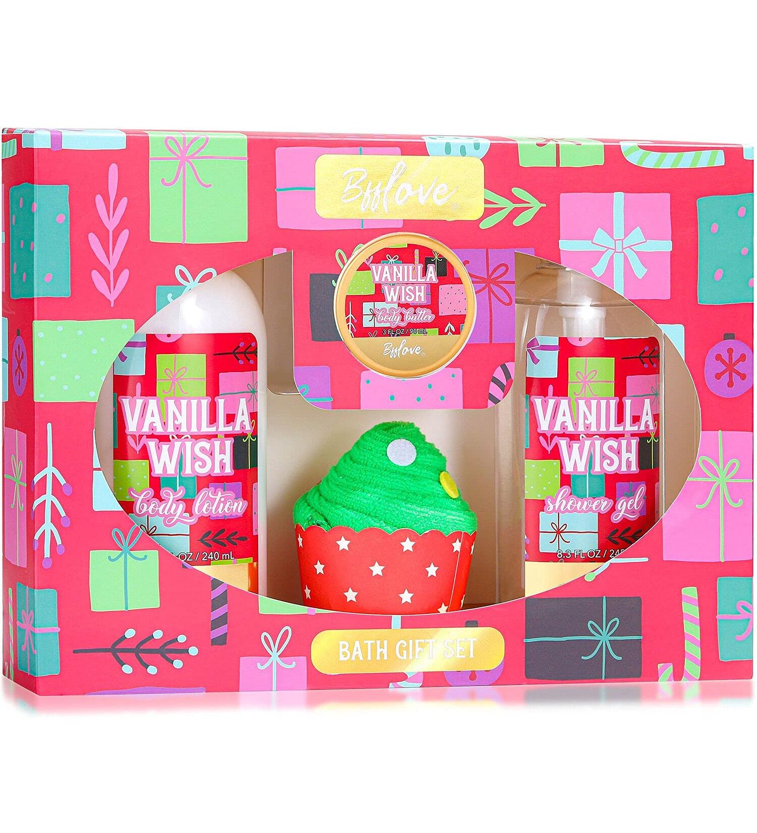 Luxury Spa Gift Set for Women Vanilla Scented Bath & Body Set | Perfect Birthday Gift - 4 Piece Body Butter Shower Gel Body Lotion & Mini Towel - Buy Online on GoSupps.com