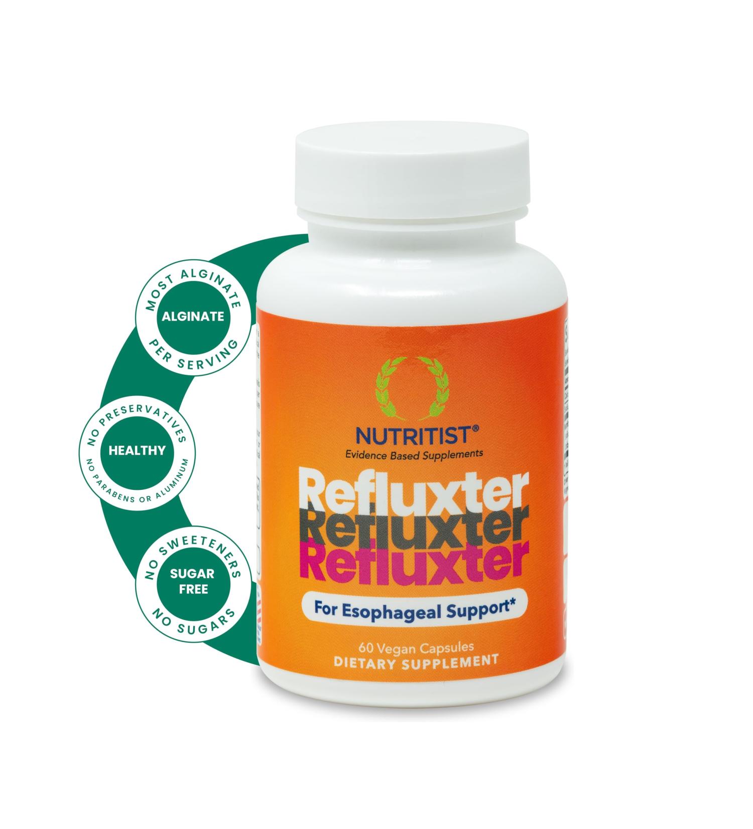 Nutritist Refluxter Sodium Alginate Capsules Natural Acid Reflux & GERD Relief Supplement. Supports LPR Silent Reflux Heartburn Indigestion. Alginate Therapy. Alginato de Sodio. Made in USA - Buy Online on GoSupps.com