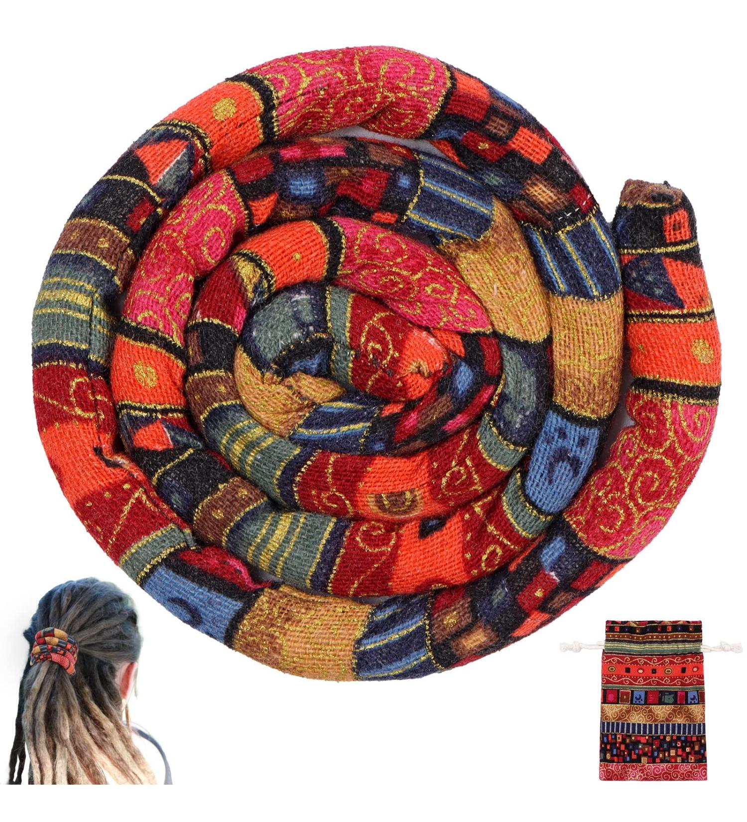 Spiral Lock Hair Tie Dreadlock Accessory Bendable Hair Ties Long Dreads Bun Wrap Ponytail Wrap Tie Thick Curly for Women and Men Ponytail Holders (Red Pattern) - Buy Online on GoSupps.com