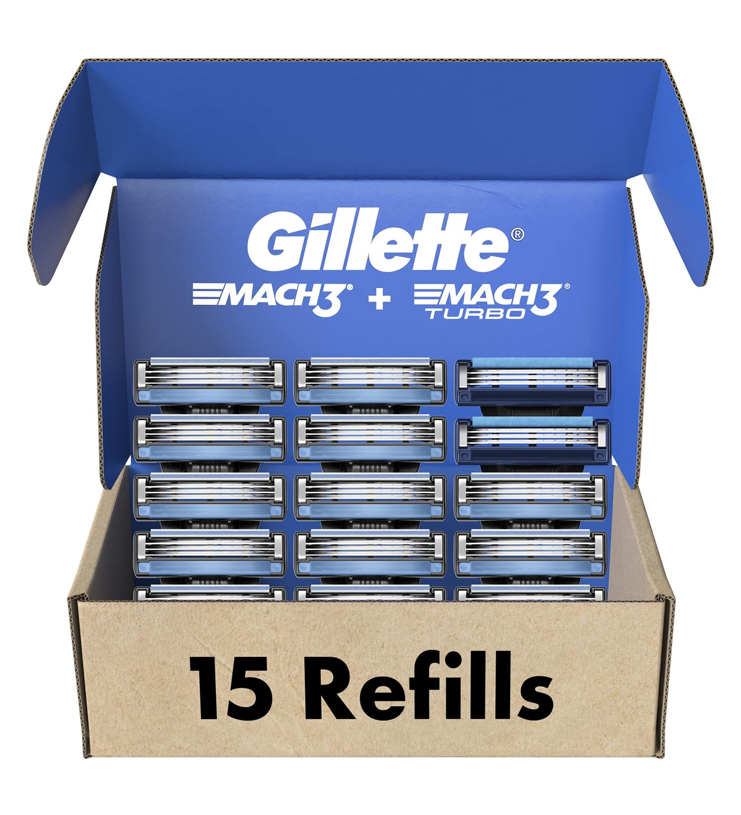 Gillette Men's Razor Blade Refills 13 Mach3 Cartridges + 2 Mach3 Turbo Cartridges Blue Total Pack of 15 - Buy Online on GoSupps.com