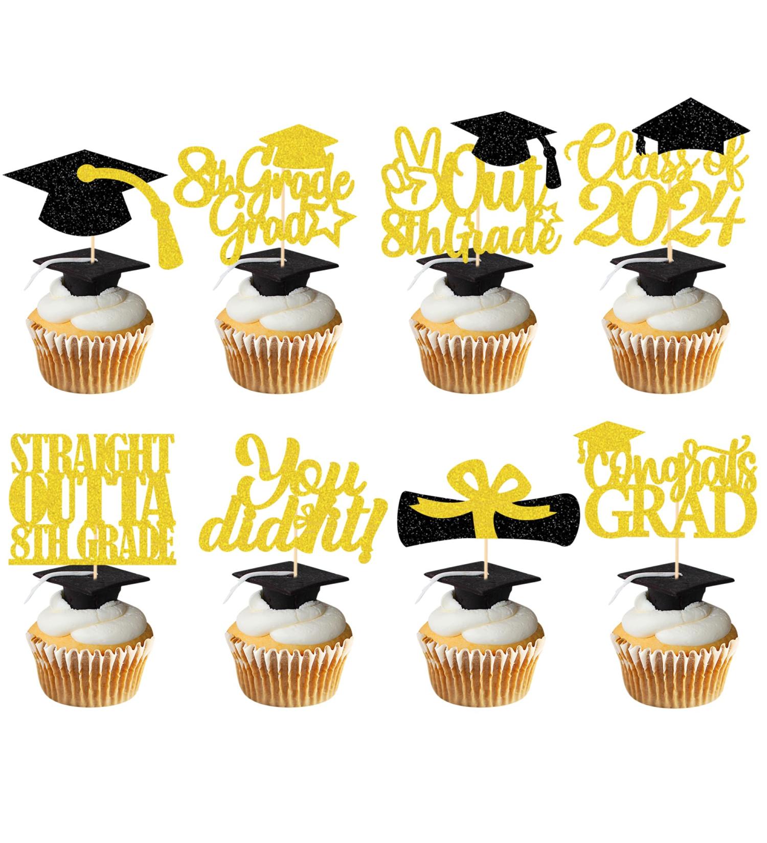 8th Grade Grad Cupcake Toppers Gold Glitter 8th Grade Graduation Party Decorations 2023 Boy Girl Kids Eighth Grade Graduation Party Decorations Supplies - Buy Online on GoSupps.com