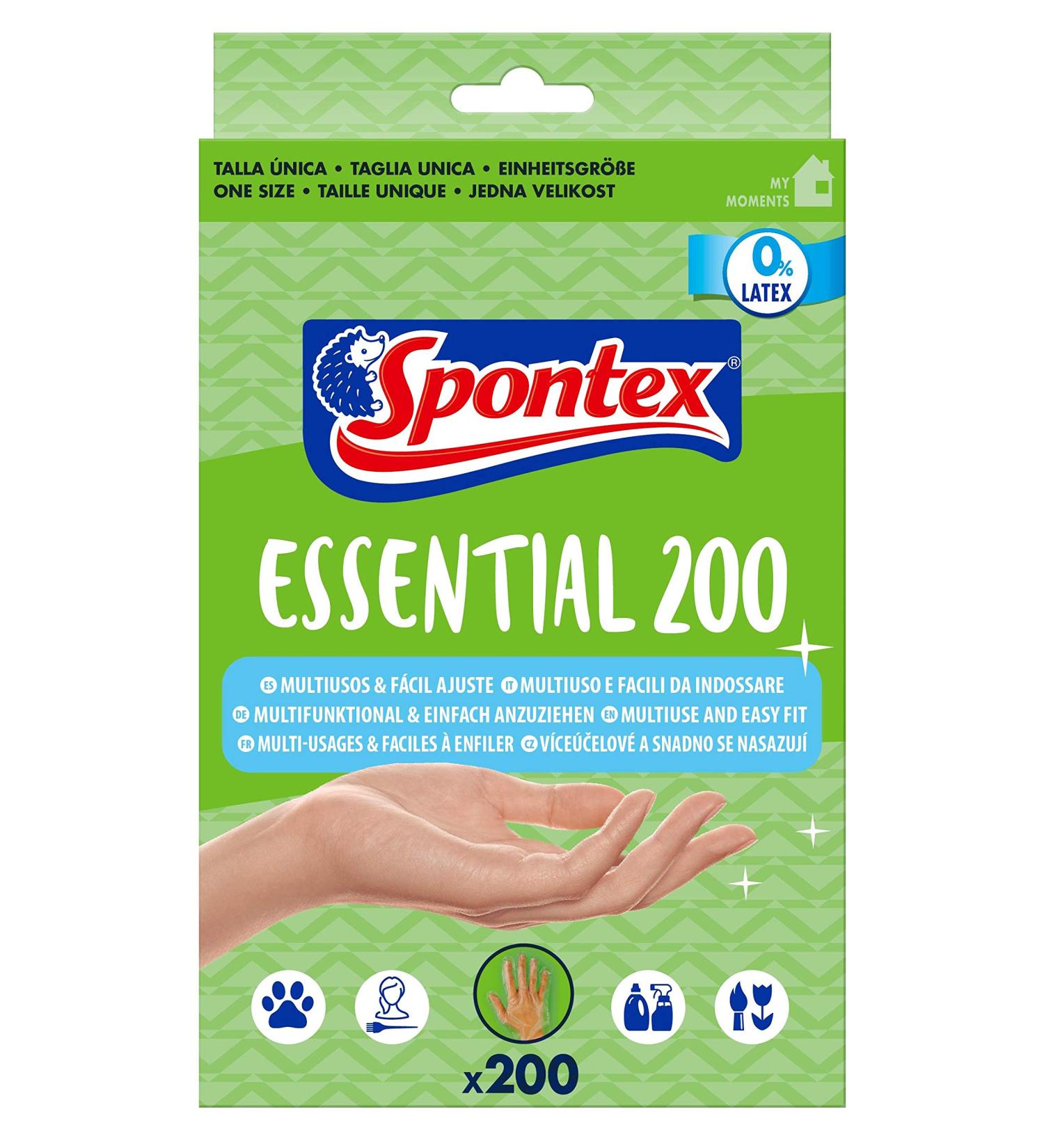 Spontex Essential Disposable Gloves - Latex-Free Transparent One Size 200 Pack | Versatile Multifuntional Gloves for All Needs - Buy Online on GoSupps.com