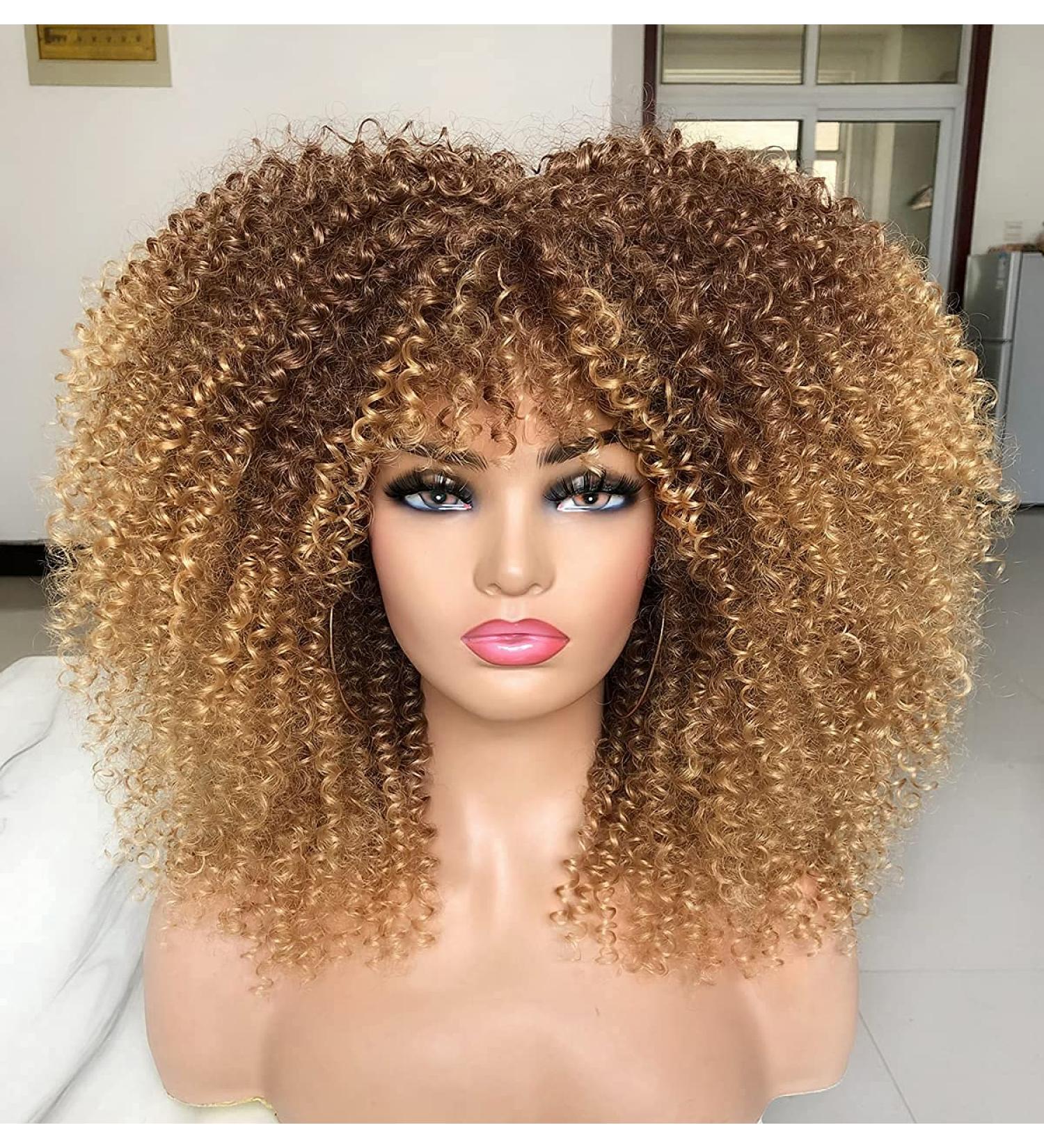 Anivia 16 Curly Wigs for Women | Ombre Blonde Afro Curly Synthetic Fiber Wig | Glueless Long Confused Curly Hair - Buy Online on GoSupps.com