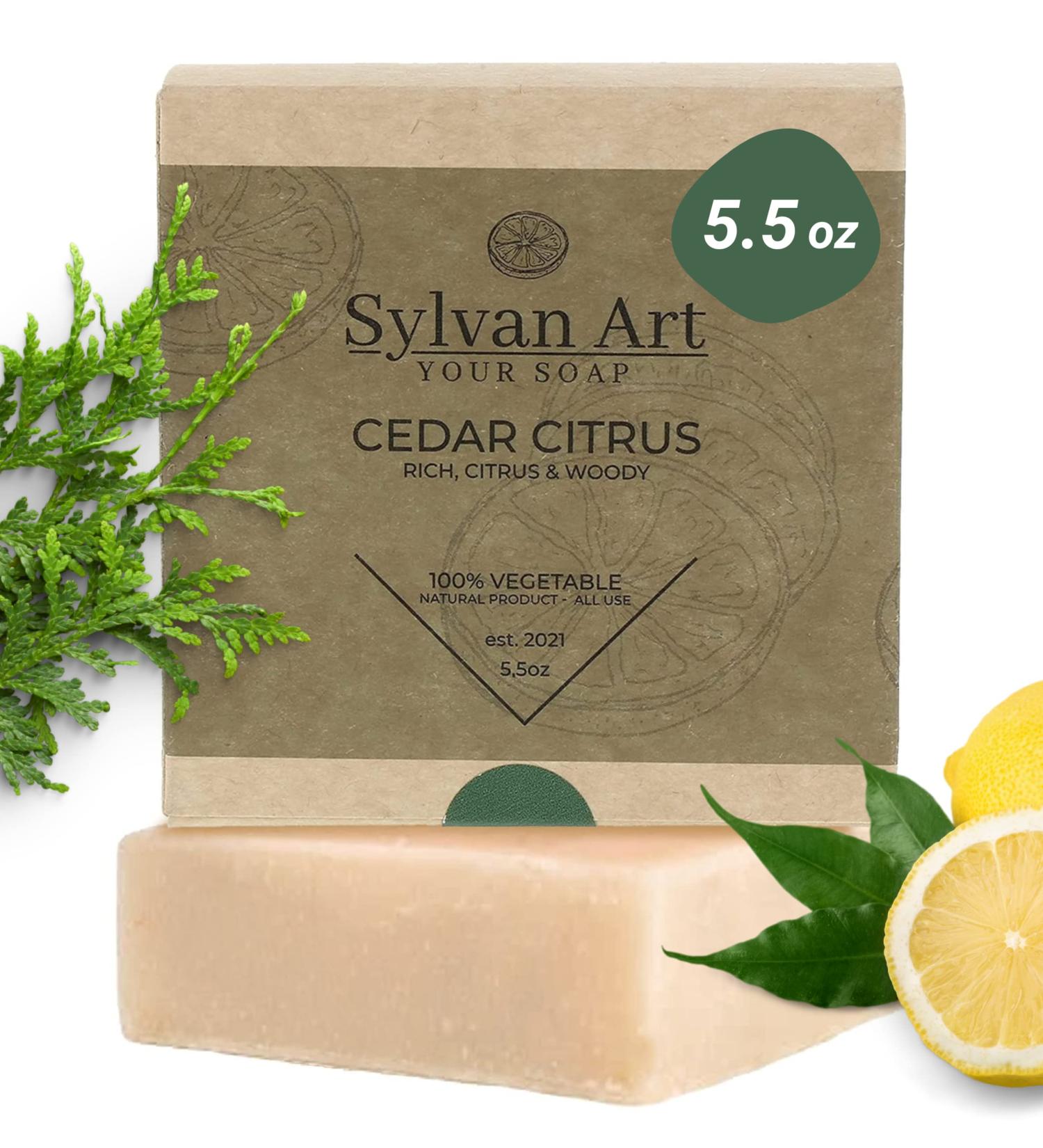 Sylvan Art Cedar Citrus Men's Organic Soap Bar - Handmade with Essential Oils - 5.5 oz - Buy Online on GoSupps.com
