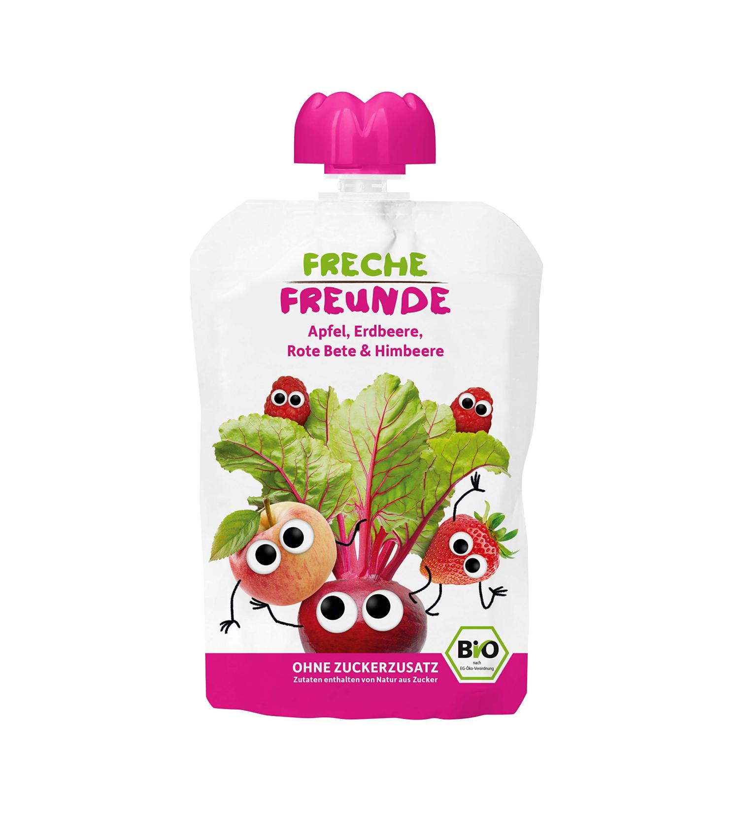Buy Cheeky Friends Bio Quetschie Fruit Puree 6 Pack - Vegan Gluten-Free Apple Beetroot Strawberry Raspberry for Babies - Squeeze Bags 100g - Buy Online on GoSupps.com