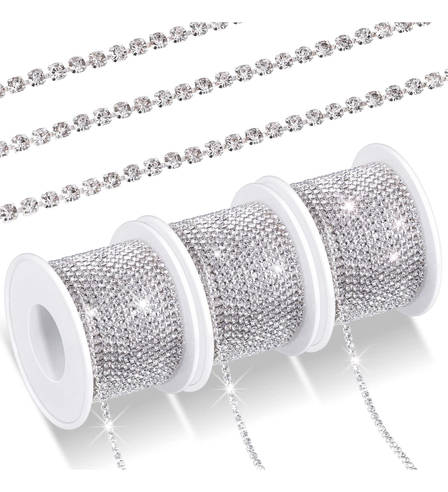 Crystal Rhinestone Close Chain Trim - 3 Rolls, 33 Yards, 2mm - Silver for Sewing Crafts & Jewelry - Buy Online on GoSupps.com