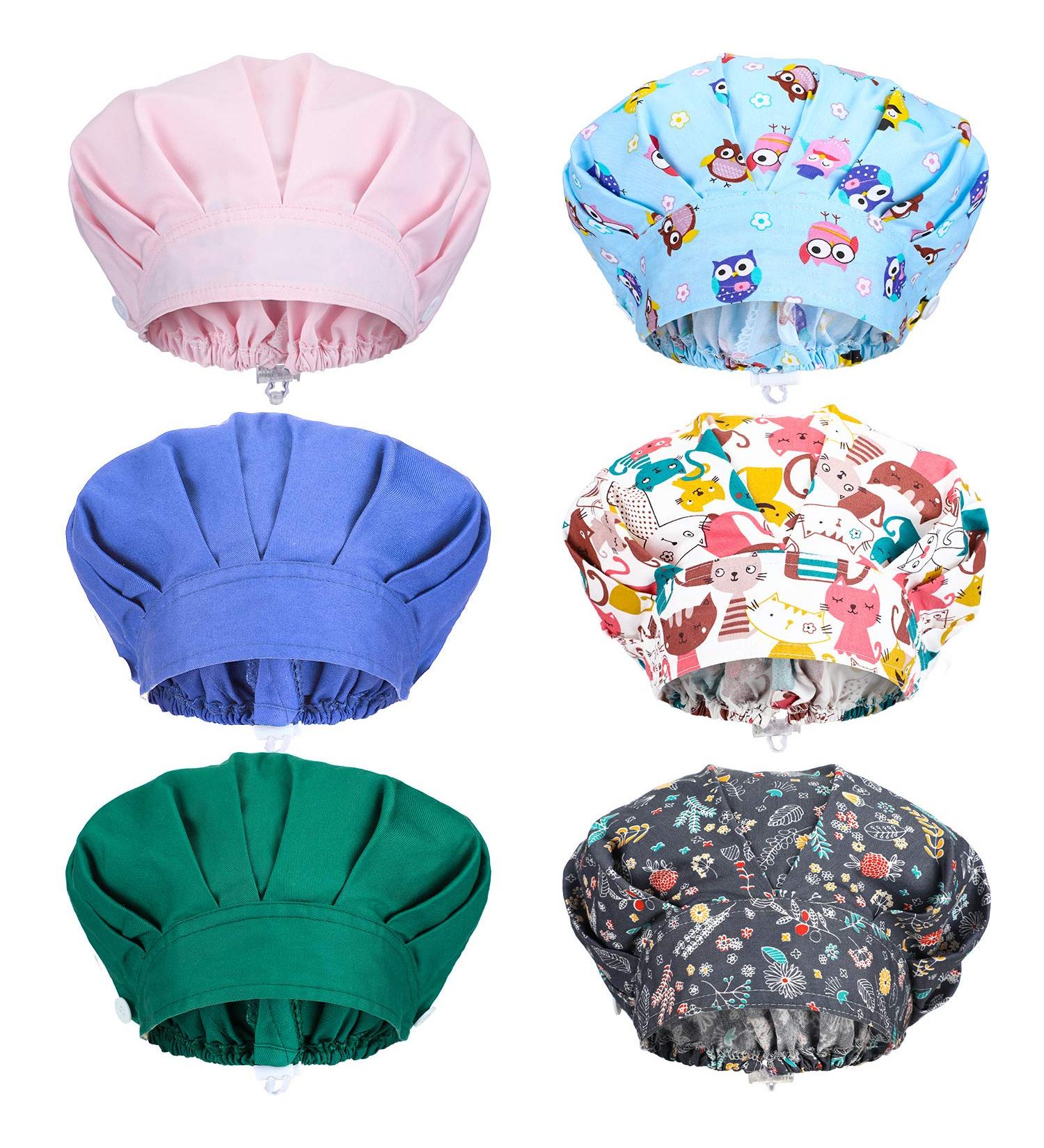SATINIOR 6-Piece Elastic Bouffant Turban Hats with Buttons and Sweatband - Unisex Working Caps for Hair Covering - Buy Online on GoSupps.com