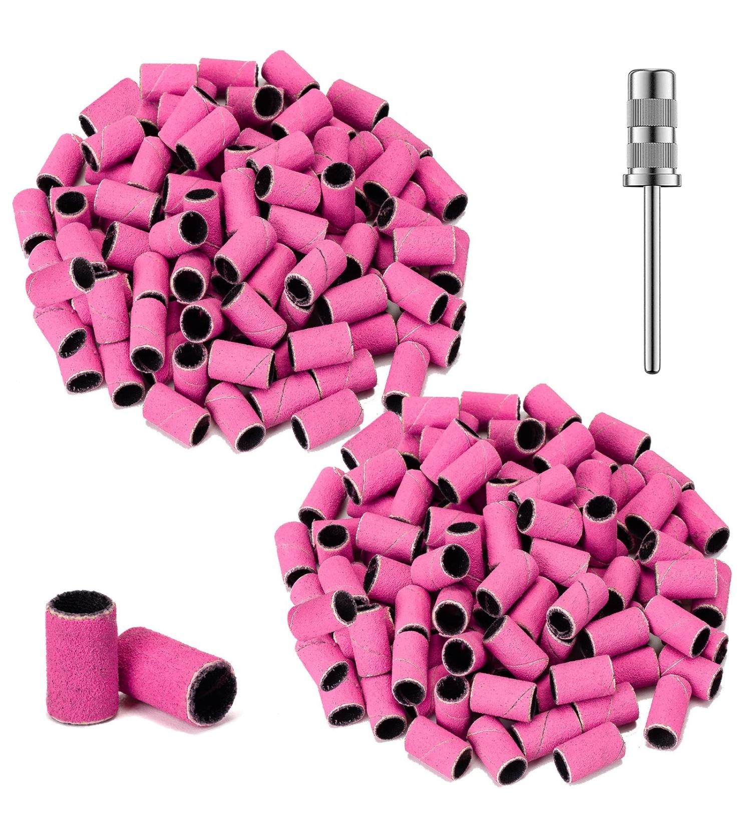 Terossy 180 Fine Grit Sanding Bands for Nail Drill - 200pcs Manicure/Pedicure Nail Sanding Bits with Mandrel - Electric Nail Sanding Bits in Pink - Buy Online on GoSupps.com
