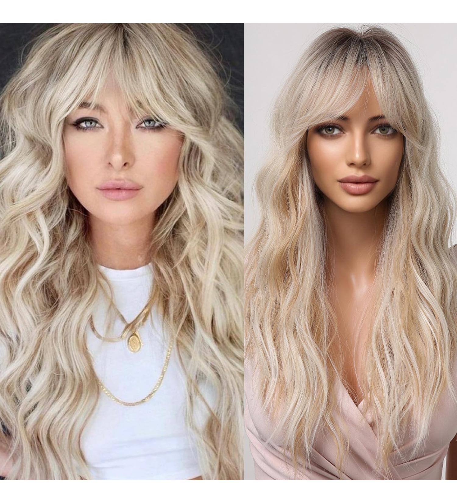 Allbell Long Curly Wavy Blonde Wig for Women - Natural Looking Ponytail Wig with Dark Roots - Premium Platinum Blonde Hair - Buy Online on GoSupps.com
