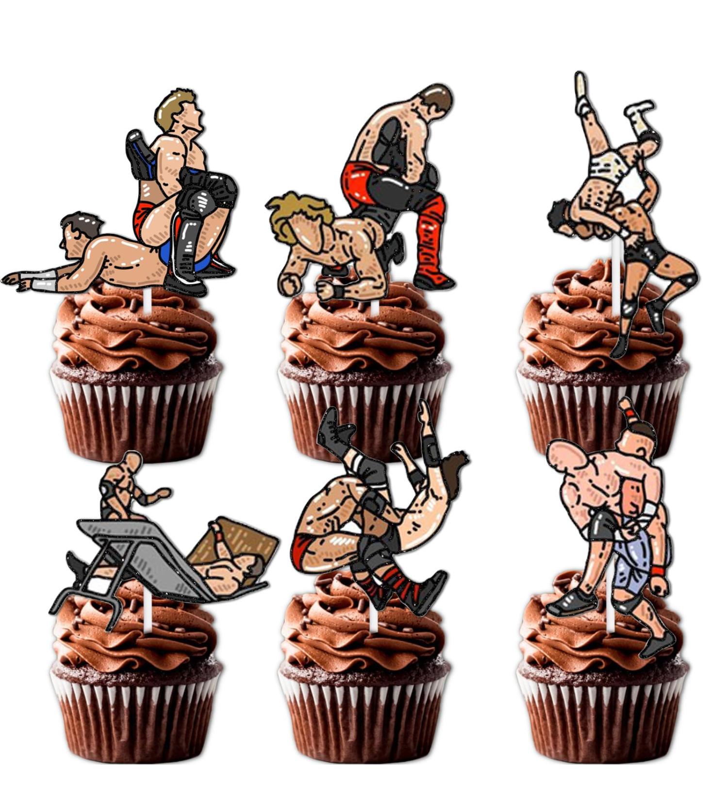 18pcs Glitter Wrestling Boy Dessert Cupcake Topper Wrestling Theme Decor Supplies Boy Man Wrestler Happy Birthday Party Decorations - Buy Online on GoSupps.com