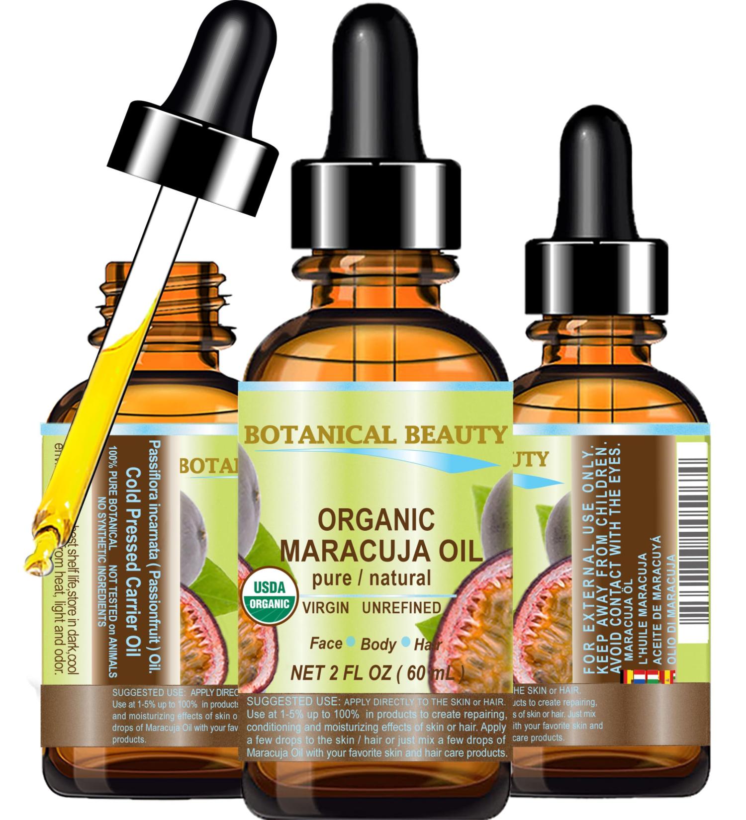 Botanical Beauty Organic MARACUJA OIL 100% Pure Natural Cold Pressed Undiluted for Face Skin Hair Body Lip Nails 2 Fl.oz.- 60 ml Rich in vitamin C - Buy Online on GoSupps.com