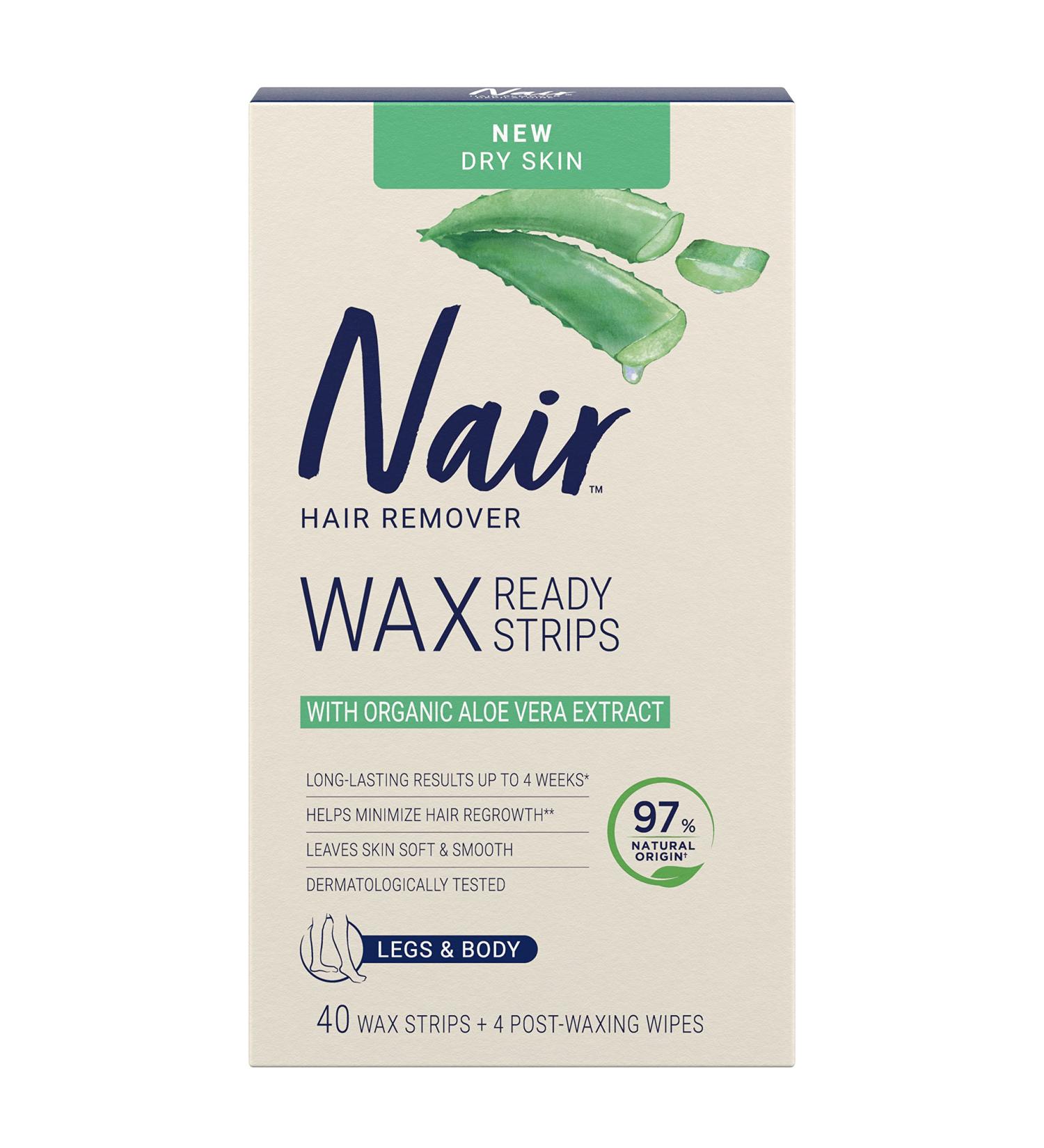 Nair Hair Removal Wax Strips Ready-to-use With Soothing Aloe Vera for dry skin Made With 97% Natural Ingredients 40 Count Wax Strips - Buy Online on GoSupps.com