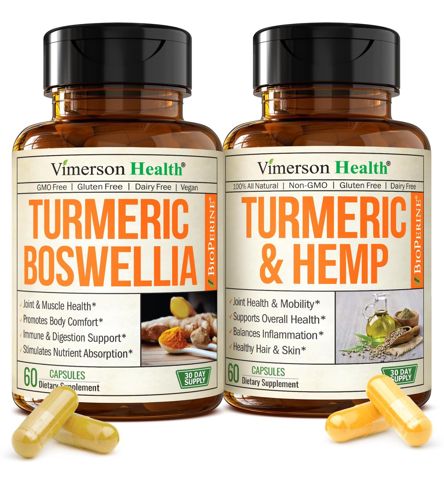 Boswellia Turmeric Curcumin Supplement with Hemp Seeds & Lemon Balm Extract Joint Health & Mobility with Black Pepper for Absorption Natural Joint Supplement - Buy Online on GoSupps.com