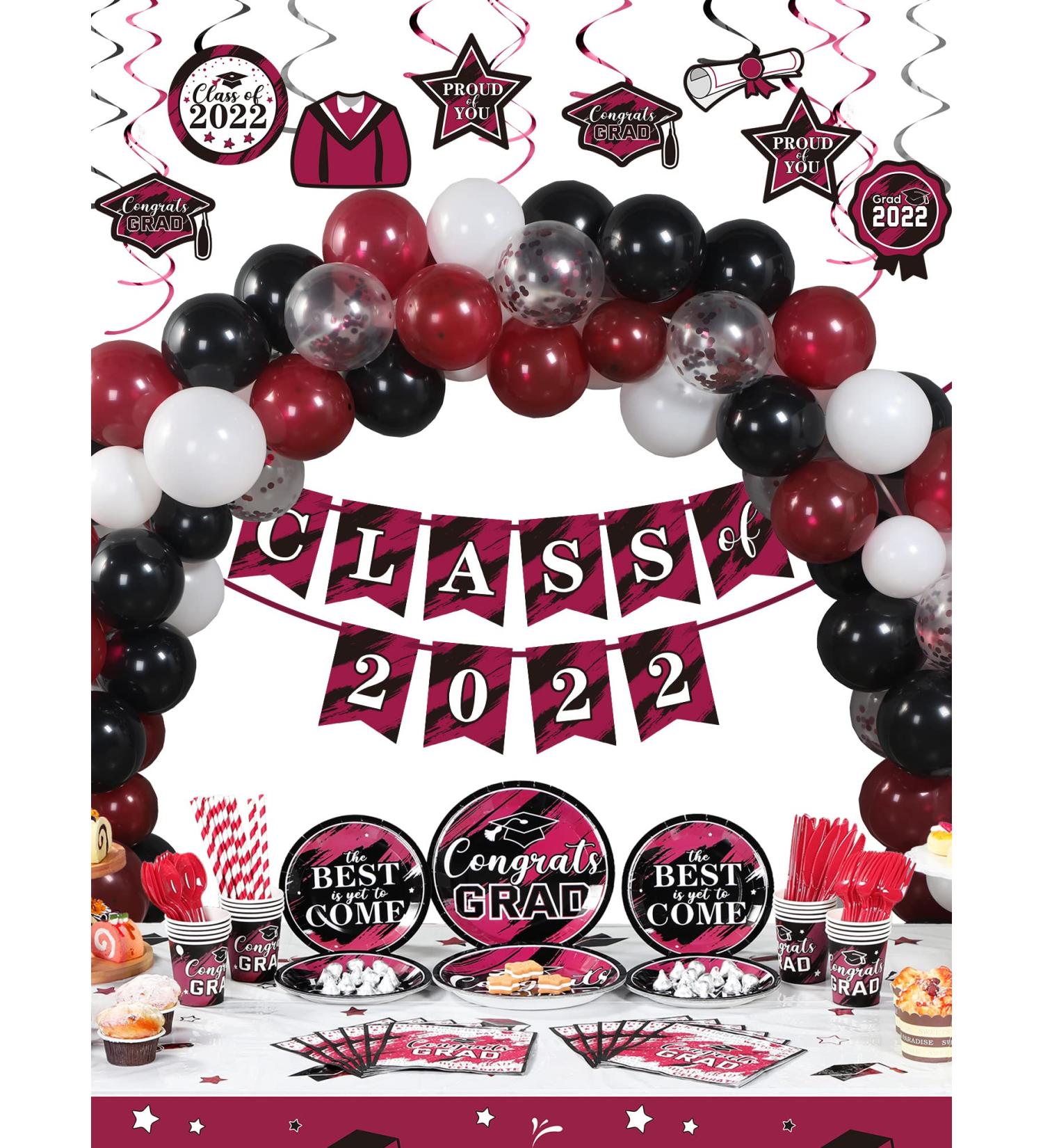 294 Pieces Graduation Party Supplies Set  Class of 2022 Graduation Decorations  Including Graduate Tableware Paper Plates Napkins Cups Plastic Tablecloth Banner Balloons Hanging Swirls (Maroon) - Buy Online on GoSupps.com