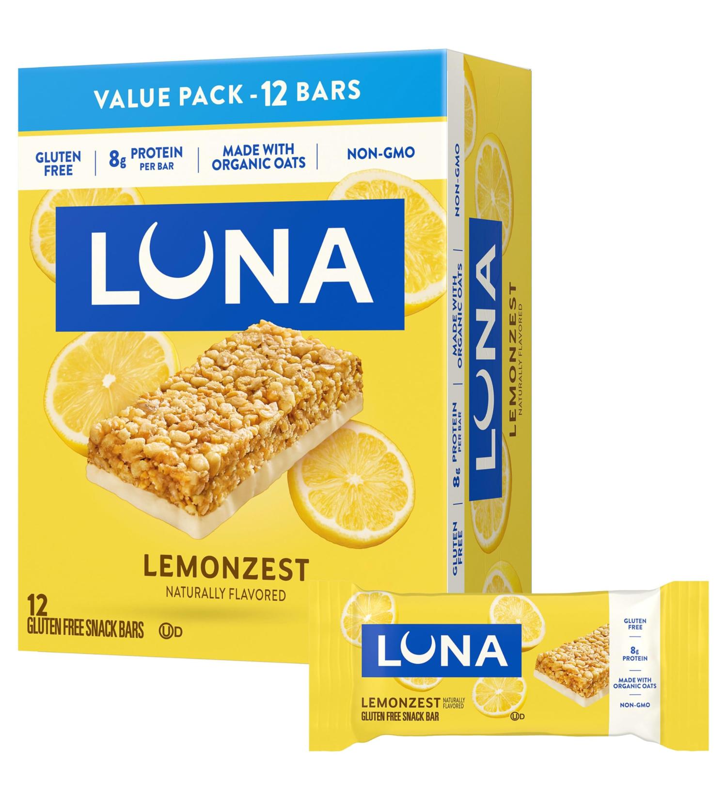 LUNA Bar - LemonZest Flavor - Gluten Free Snack Bars - Non-GMO - Protein Bars - Made with Organic Oats - Value Pack (12 Pack) Lemon Zest, 12ct 12 Count (Pack of 1) - Buy Online on GoSupps.com