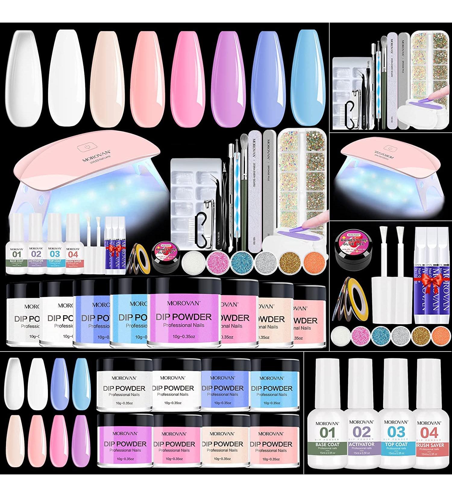 Morovan Dip Powder Nail Kit - 8 Colors Starter Set with Lamp, Tips, and Glitter - DIY Salon-Quality French Manicure at Home - Buy Online on GoSupps.com